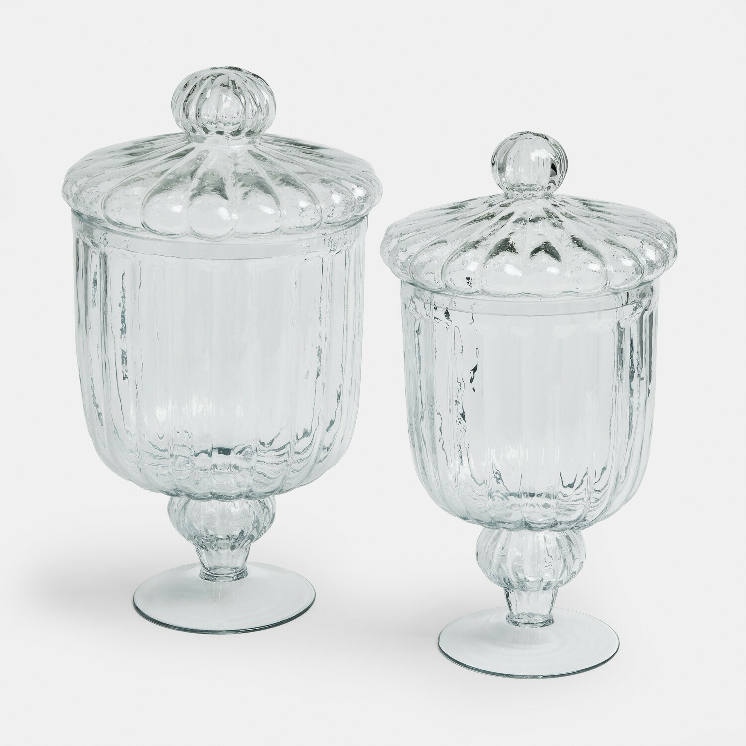 Glasdose 2er Set Mélomiane Set aus zwei transparenten Glasbehältern mit Deckeln und Fuß für Dekoration und Aufbewahrung