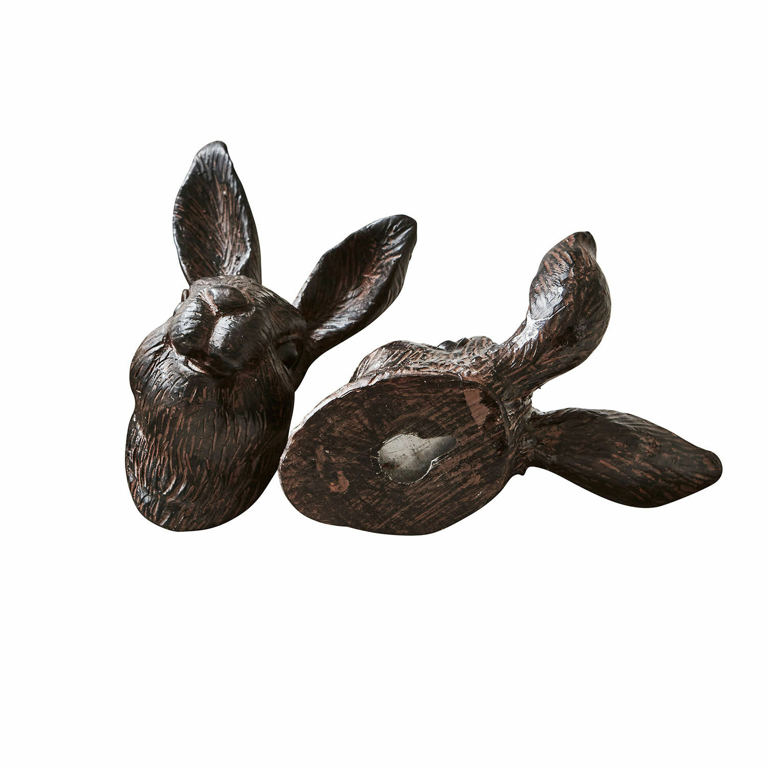 Dekorative Hasenkopf-Figur aus dunklem Metall, geeignet als Wohn- und Gartendekoration