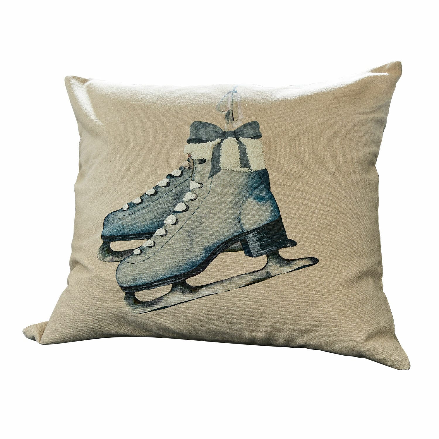 Kissenhülle Herveline Beige Dekokissen mit grauem Schlittschuh-Motiv, weiches Material, winterliche Wohnaccessoire