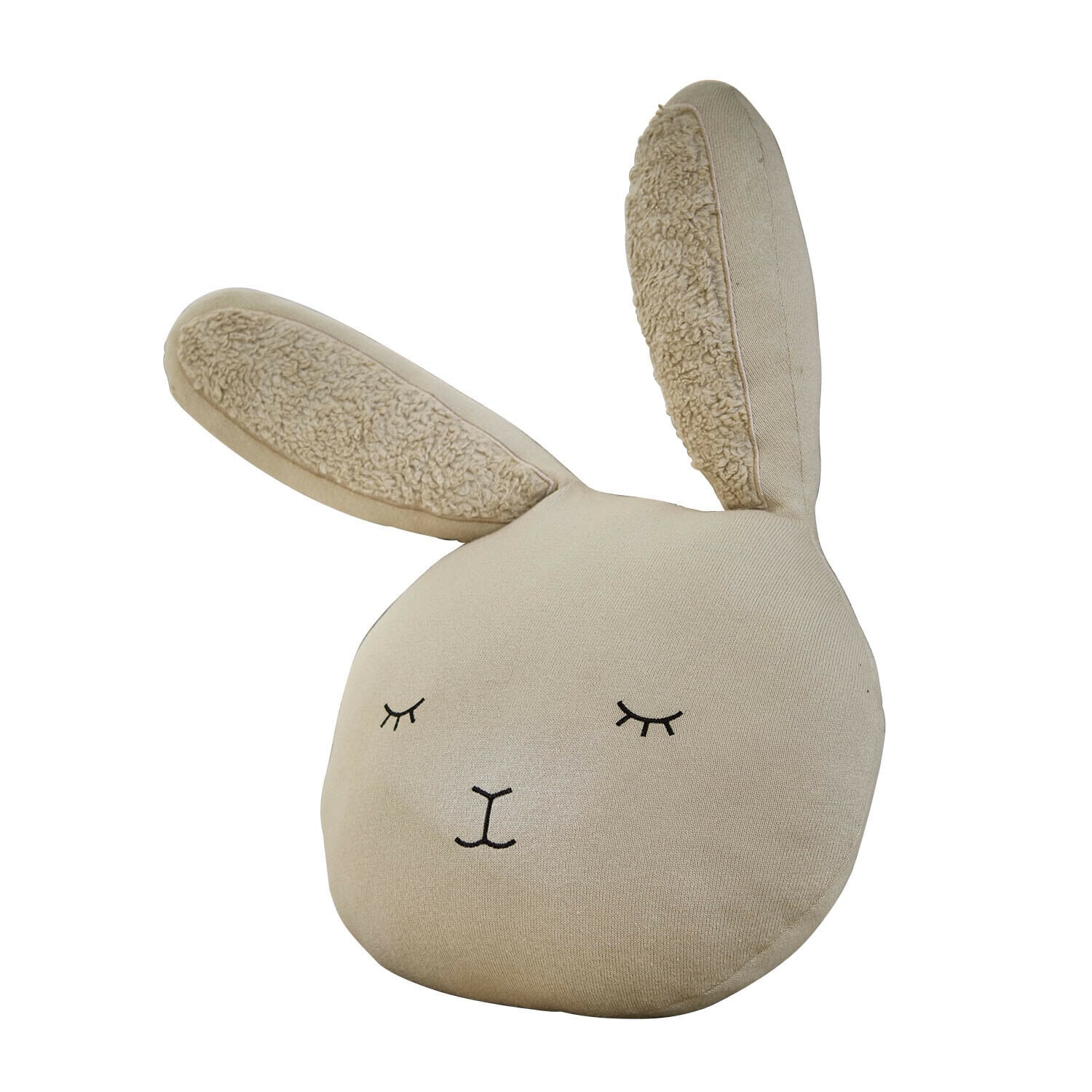 Kissen Fuzzletop Beiges Kissen in Hasenkopf-Form mit weichem Material und gesticktem Gesicht für Kinderzimmer