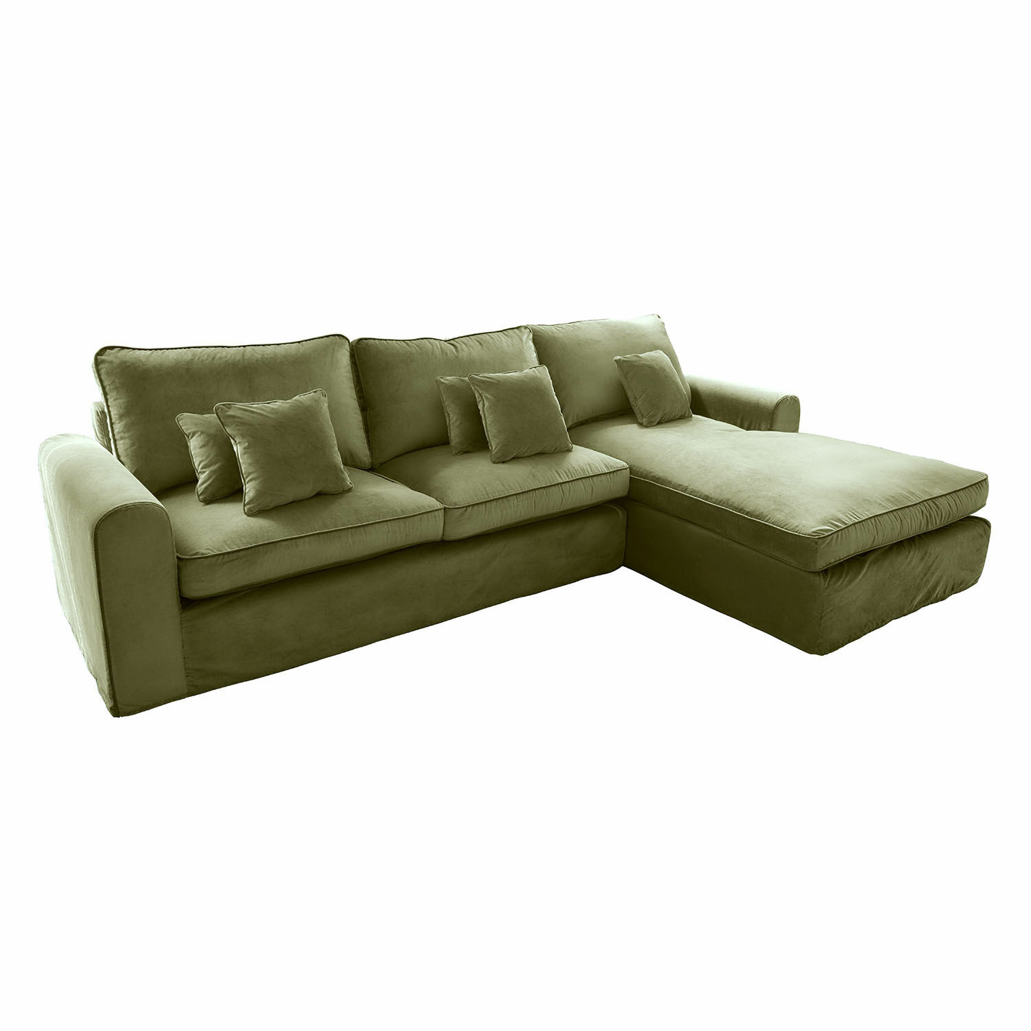 Grünes Ecksofa Seaford aus weichem Stoff, bequem fürs Wohnzimmer, modernes Polstermöbel-Design