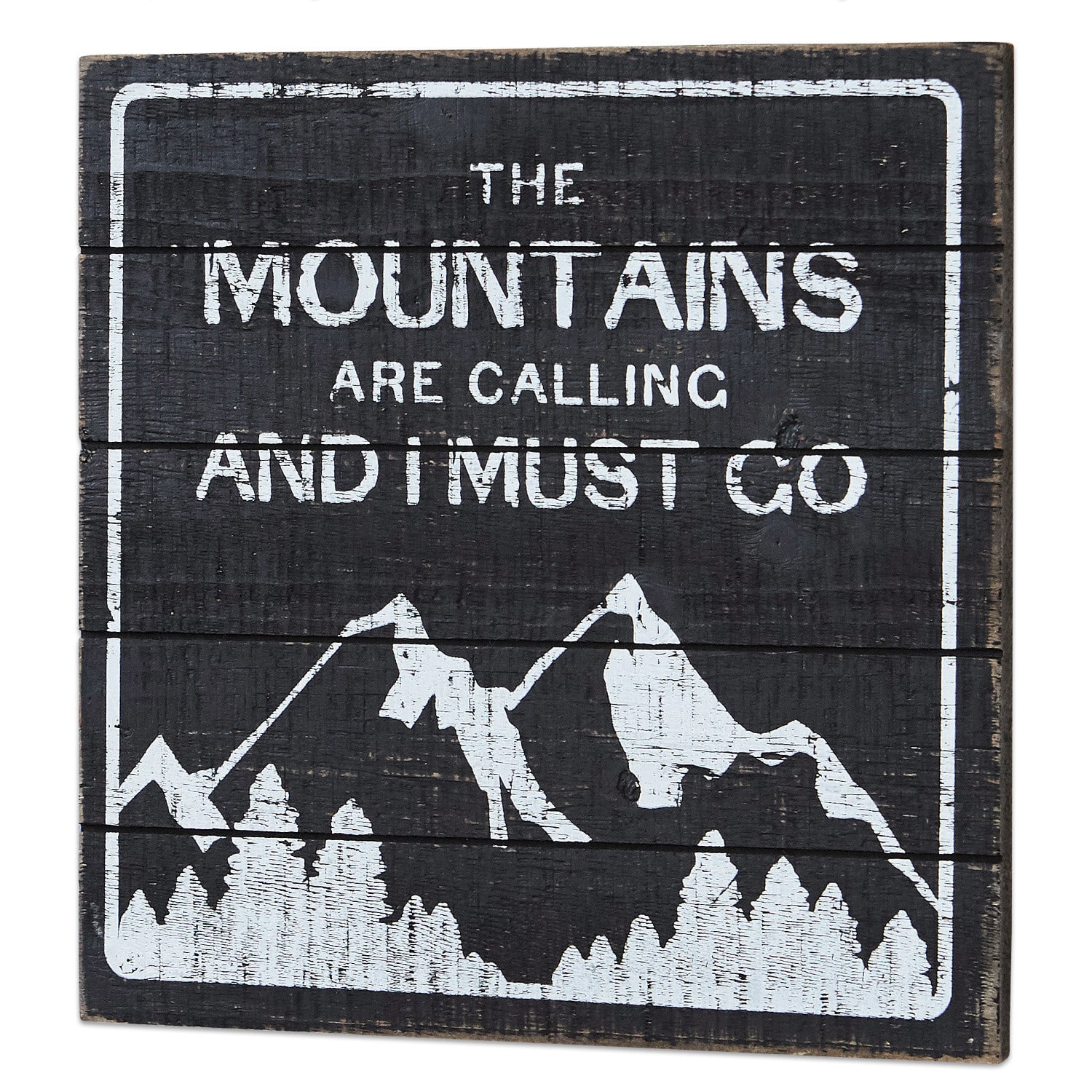 Dekoboard Mountain Schwarzes Holzschild mit weißem Schriftzug und Bergmotiv, rustikale Wanddekoration aus Holz