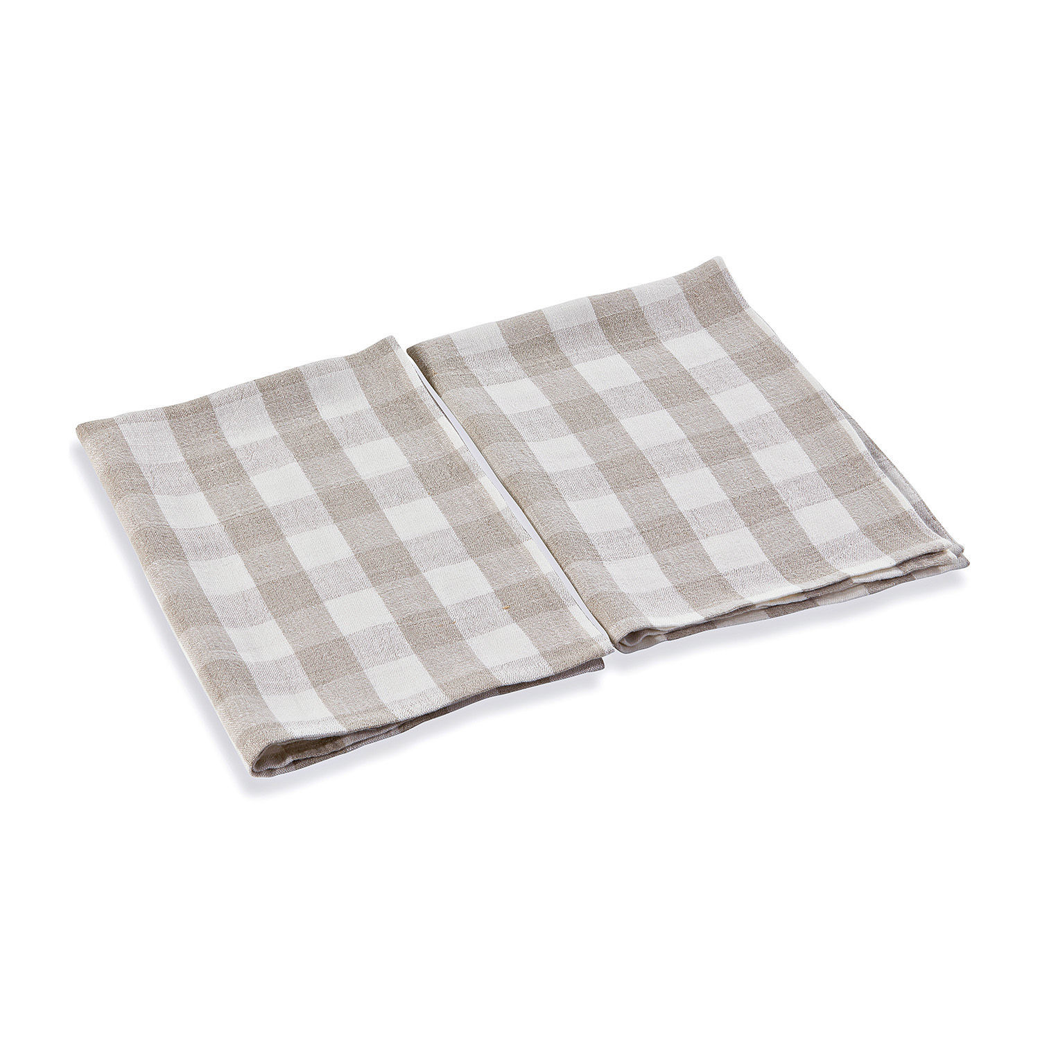 Set aus zwei Leinen-Geschirrtüchern in beige-weißem Karomuster, praktische Küchentextilien