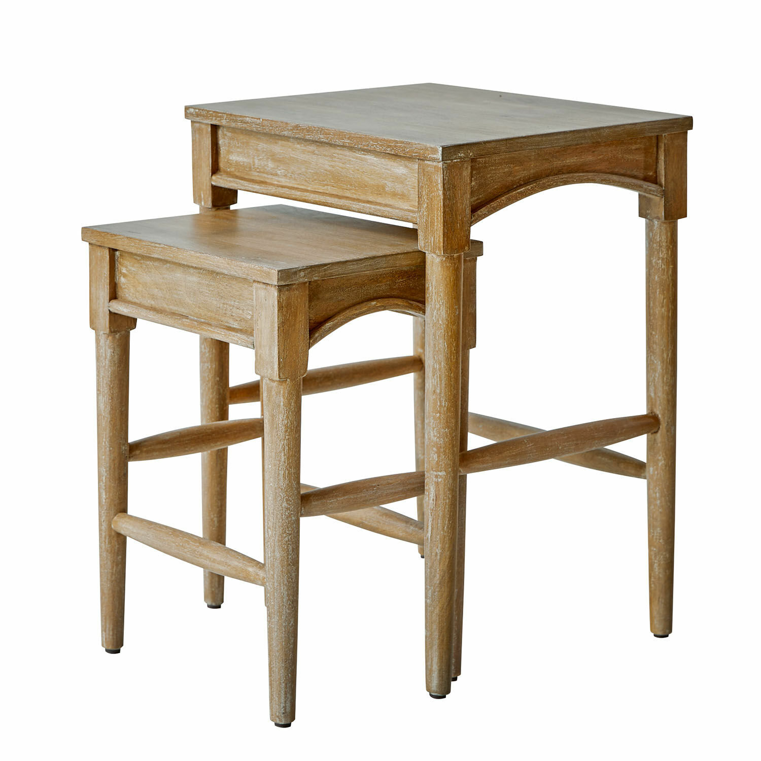 Set aus zwei Beistelltischen aus Holz in natürlicher Farbe mit gewischtem Finish für Wohnzimmer