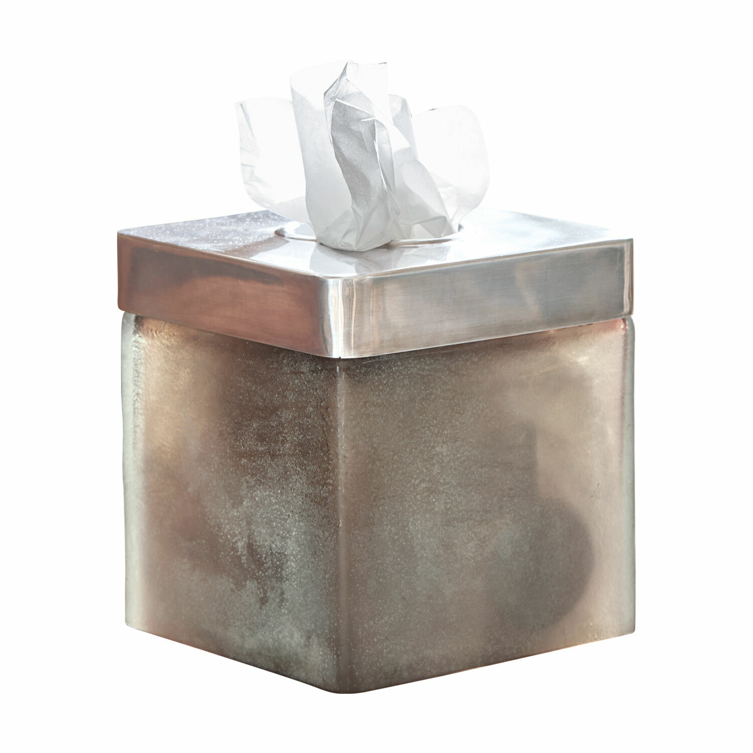 Taschentuchbox Celline Metallbox für Taschentücher in Silber mit quadratischem Deckel und weißem Taschentuch
