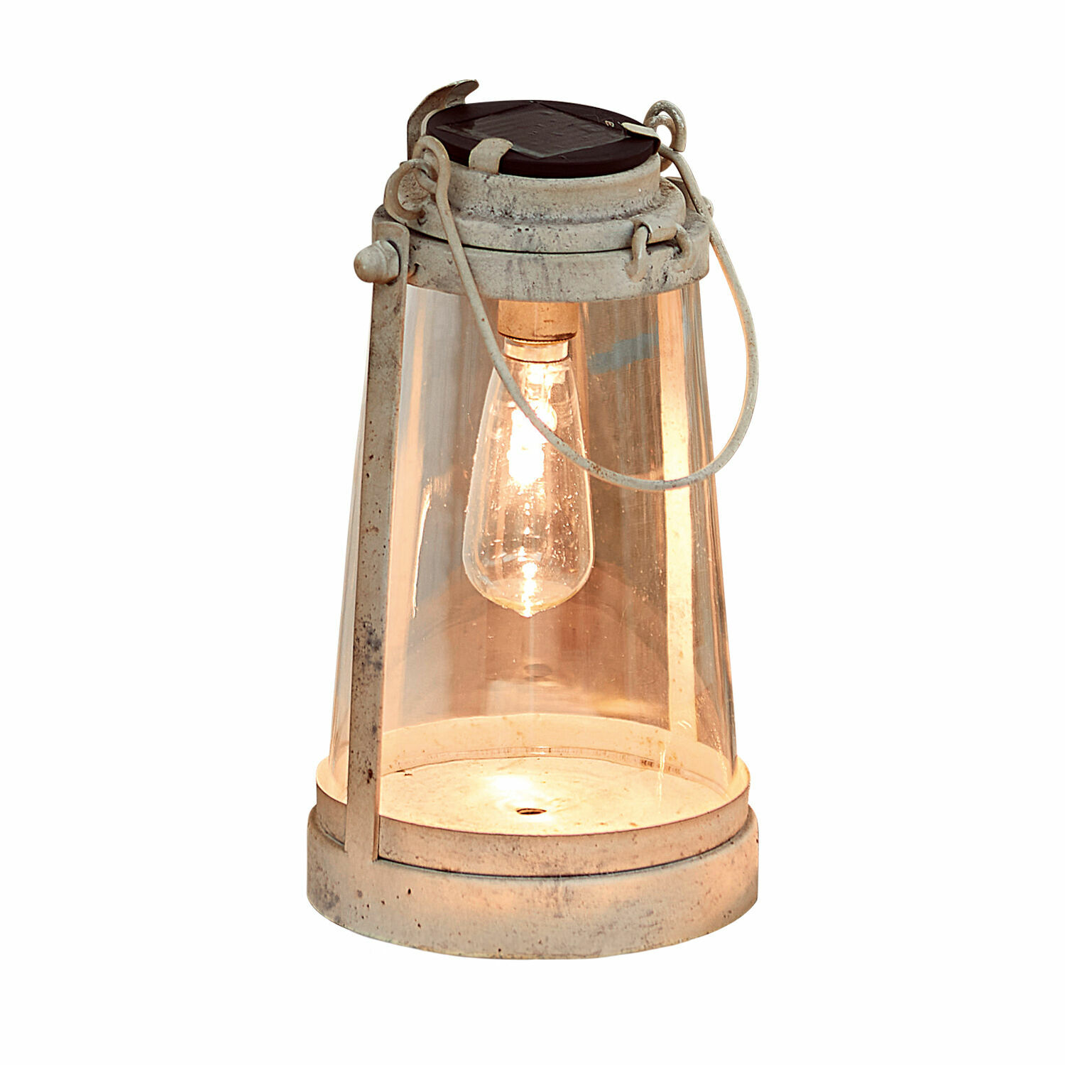 Solar-Laterne Chénens Solar-Laterne aus weißem Metall und Glas mit warmweißem LED-Licht für Garten-Dekor