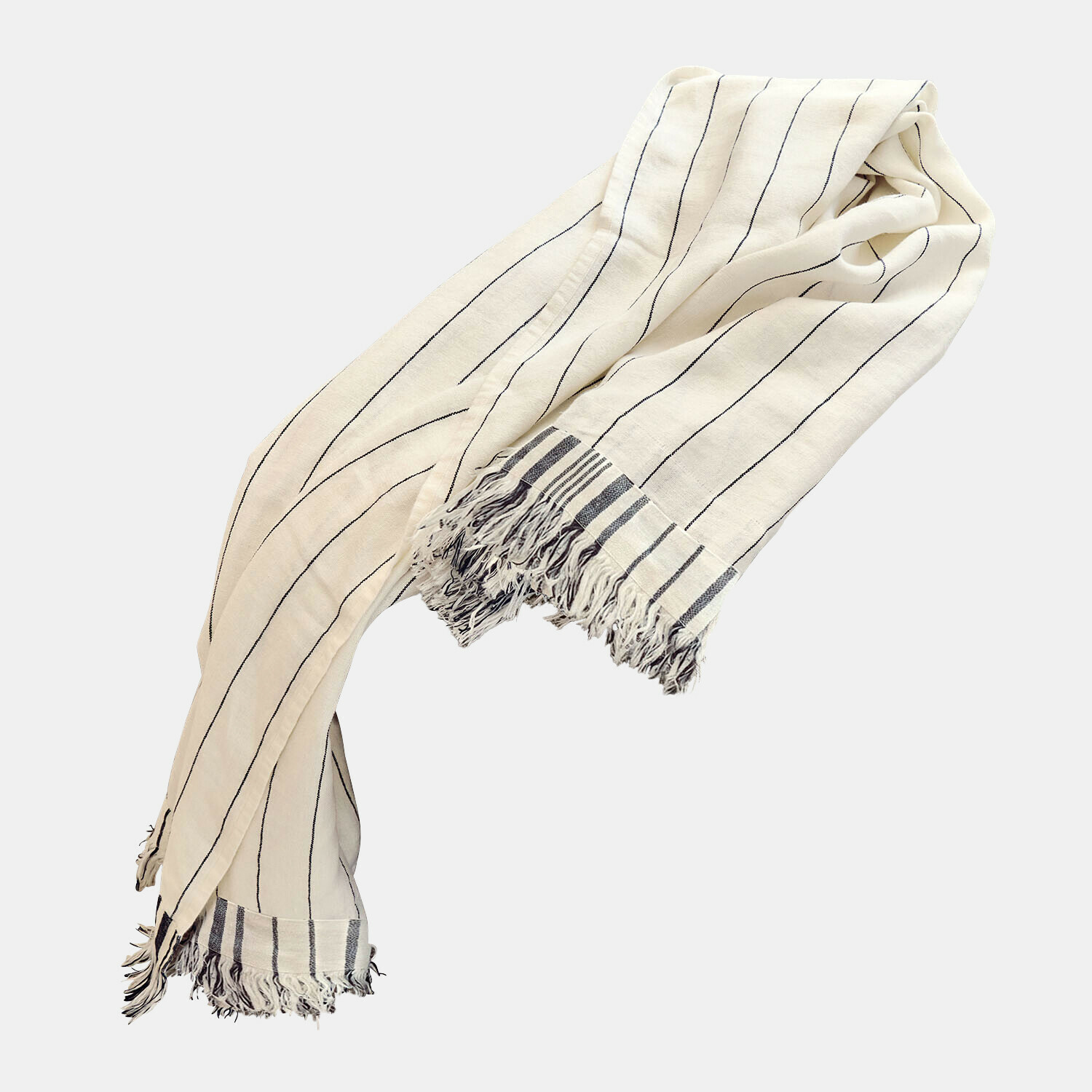Plaid Ulderina Leichter Baumwollschal in Creme mit schwarzen Streifen und Fransen, modisches Accessoire