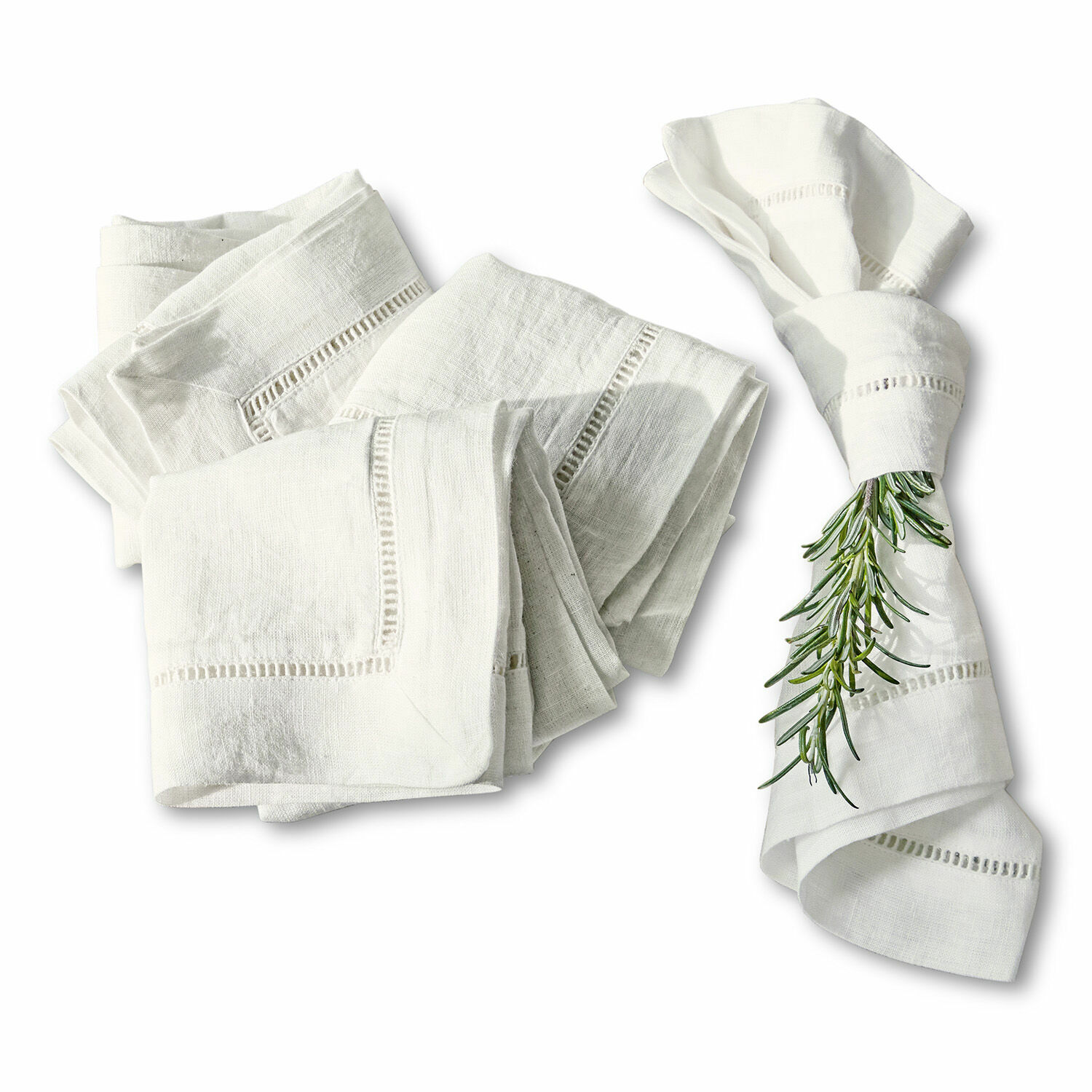 Serviette 4er Set Covent Garden Weiße Leinenservietten mit dekorativer Lochstickerei, elegante Tischdekoration aus Naturmaterial