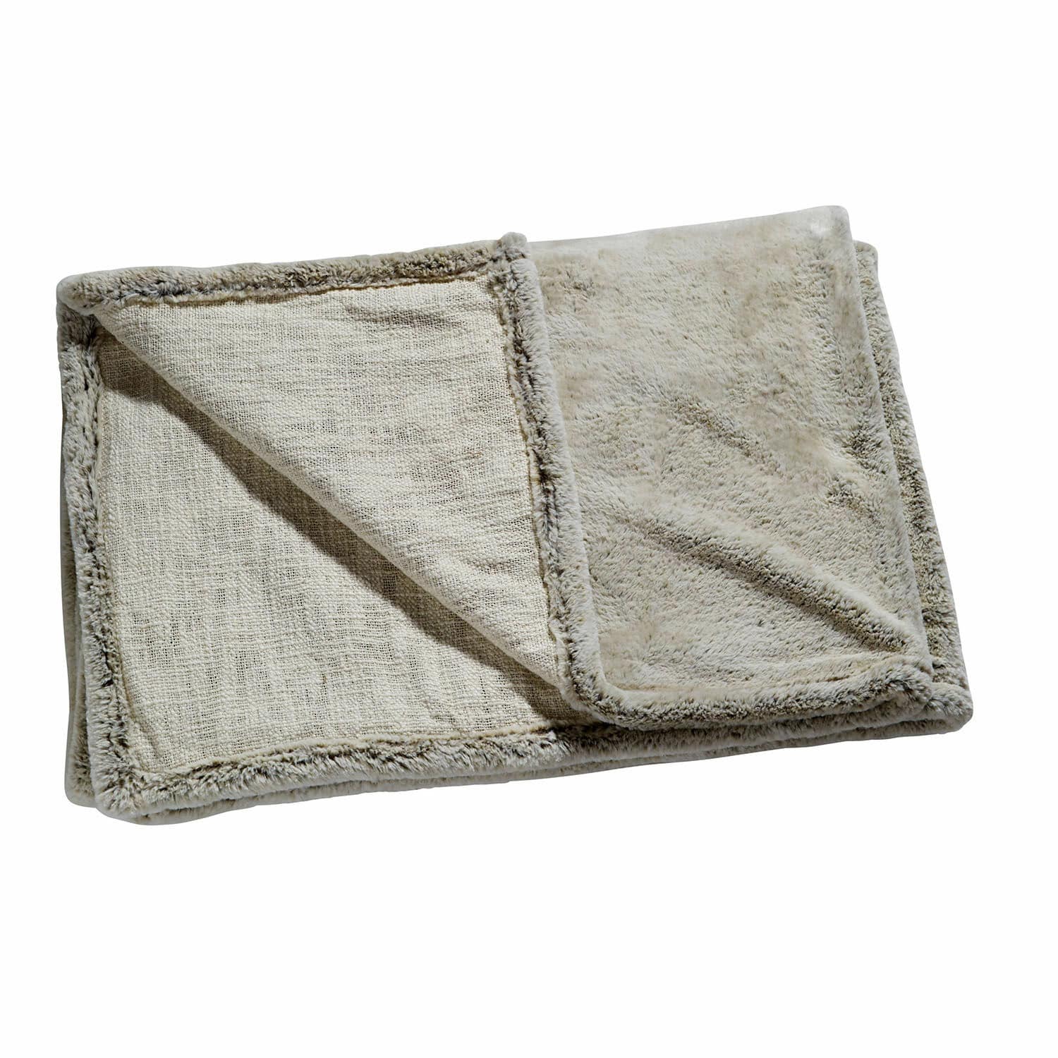 Plaid Newman Weiche beige Decke mit Fellrand, ideal für gemütliche Wohnräume und Wohnaccessoires