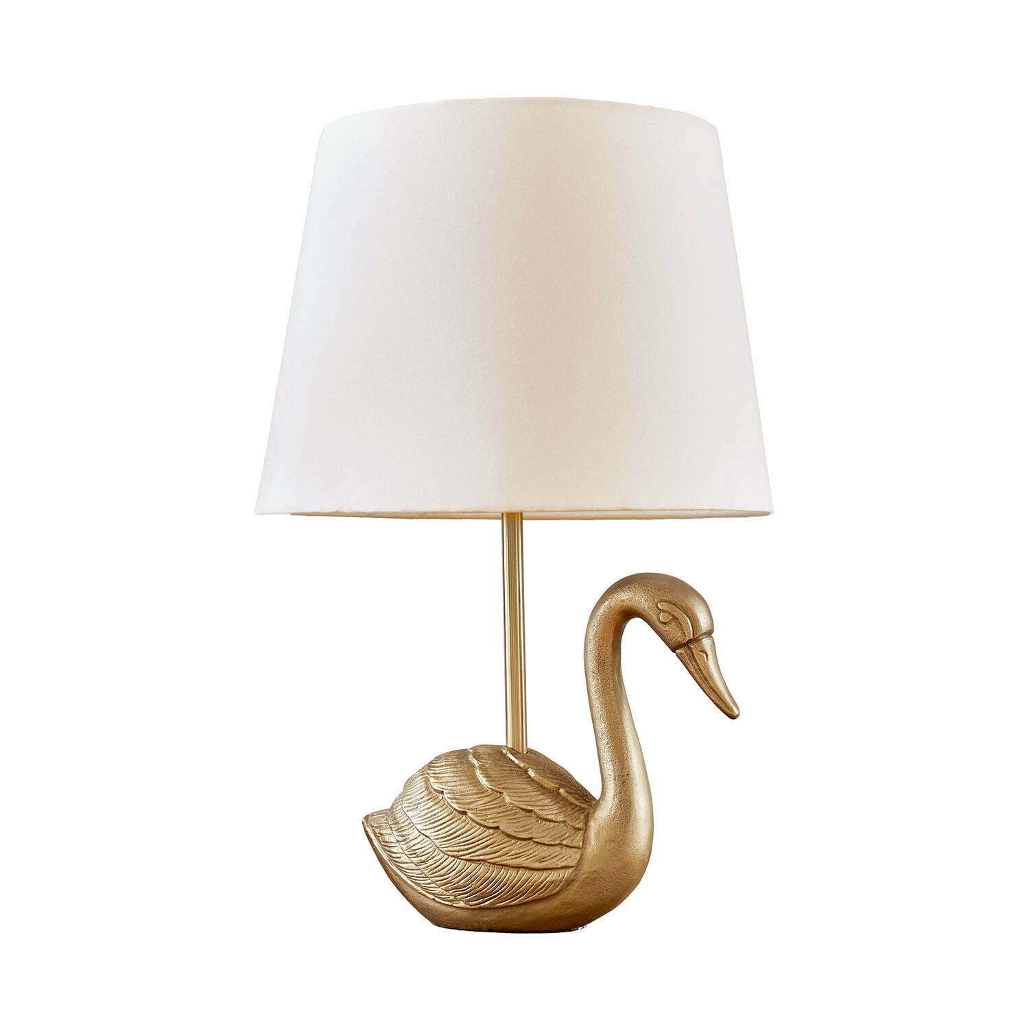 Tischlampe Élégance Dorée Tischlampe mit weißem Lampenschirm und goldfarbenem Schwan als Sockel, dekorative Wohnraumleuchte
