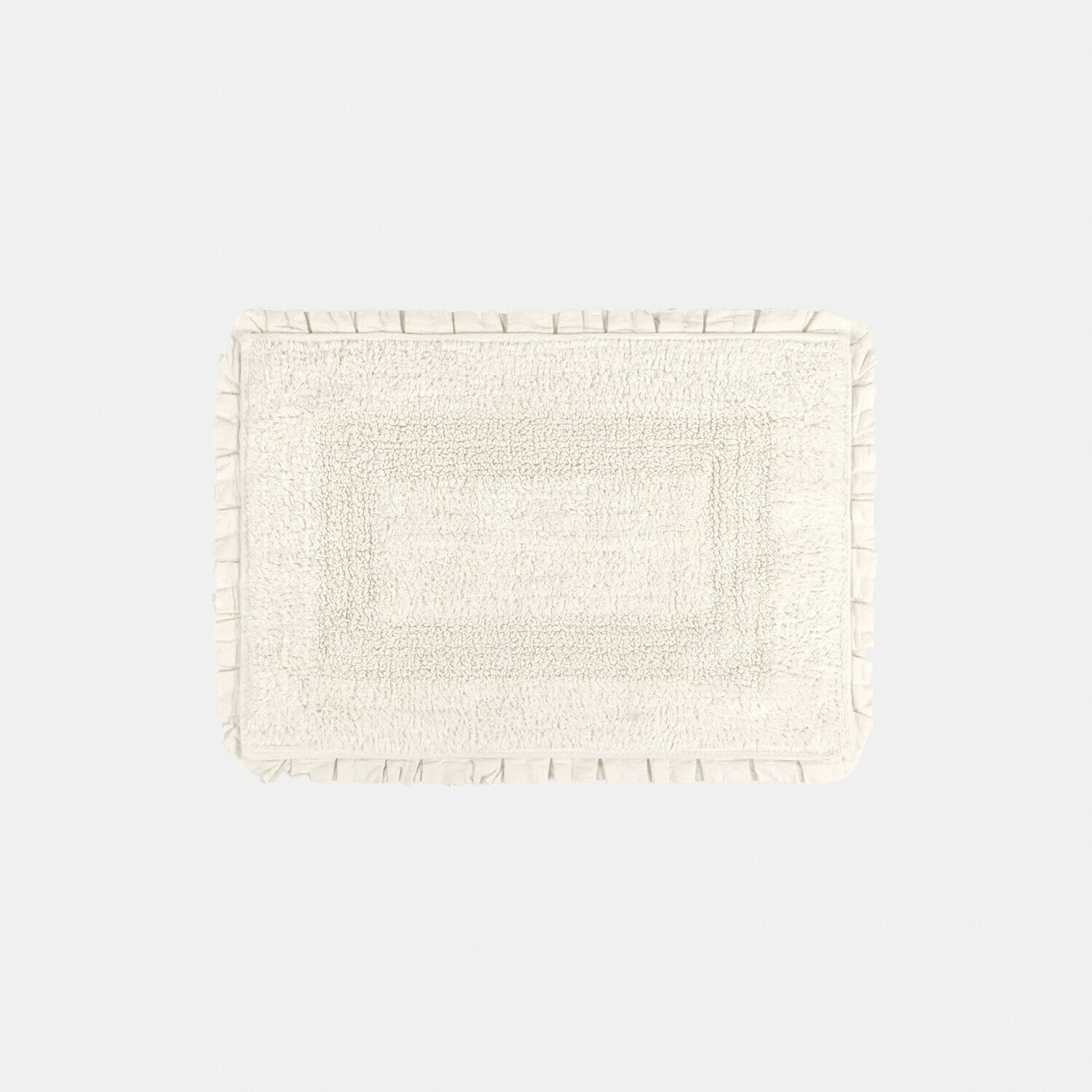 Weißer rechteckiger Baumwoll-Badteppich mit Rüschen, weich und saugfähig