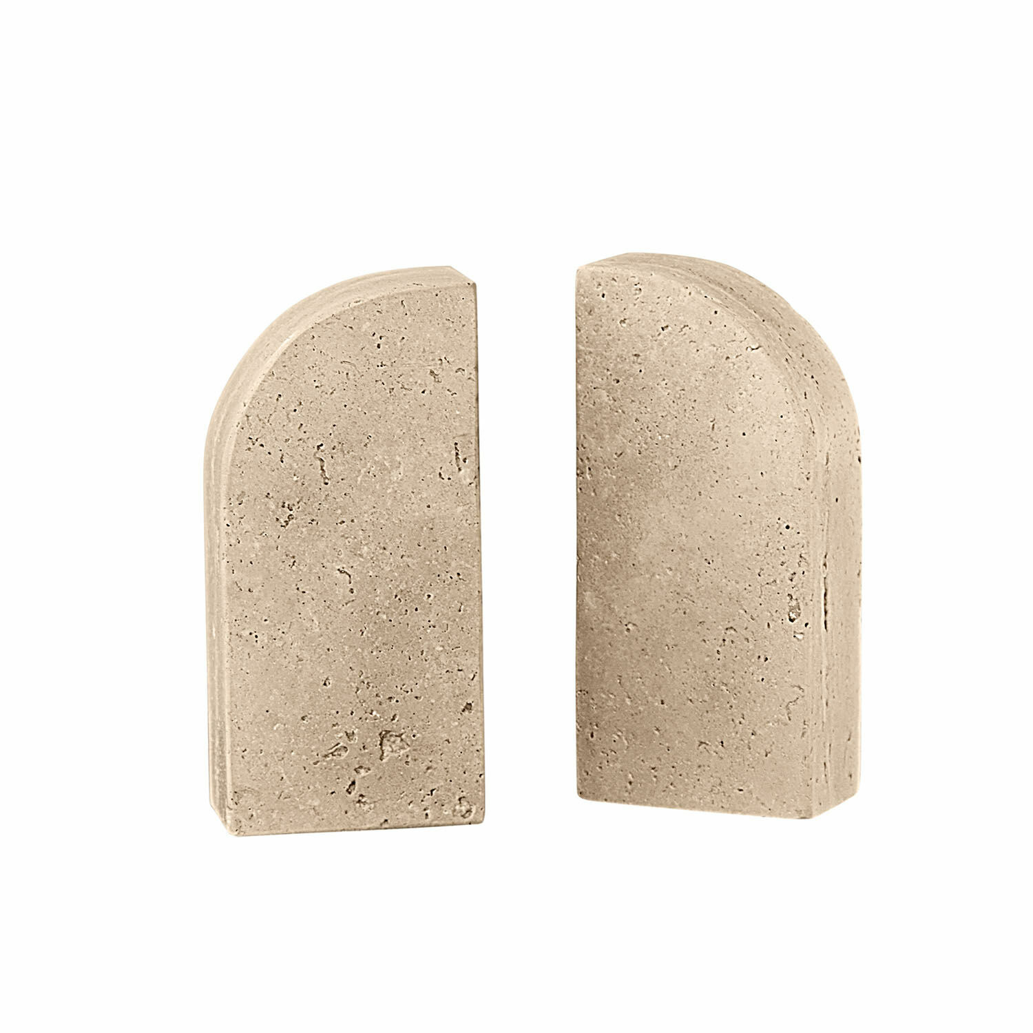 Paar beige Buchstützen aus Stein mit abgerundeter Form, dekoratives Wohnaccessoire