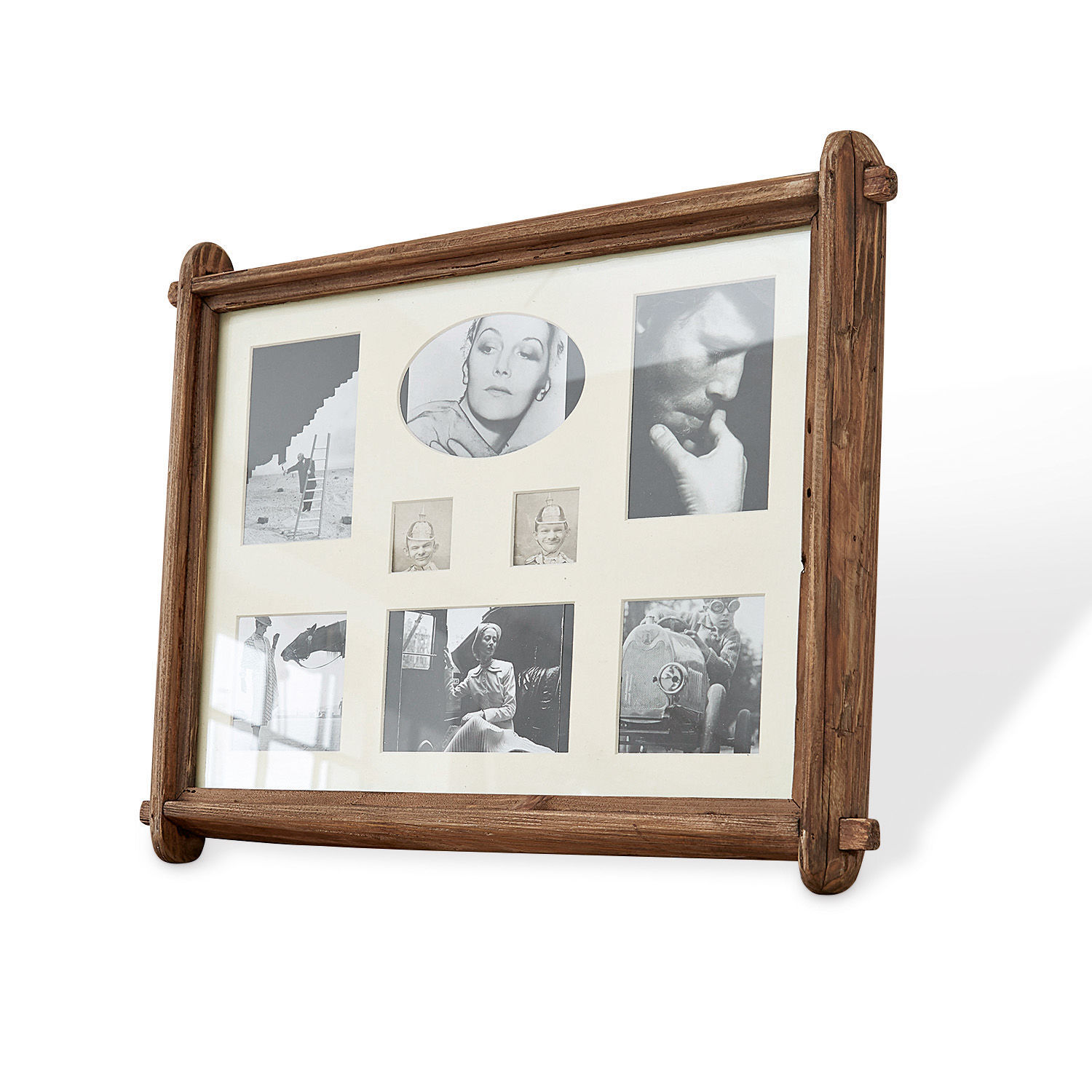 Bilderrahmen Laon Rustikaler brauner Holz-Bilderrahmen mit mehreren schwarz-weißen Vintage-Fotos