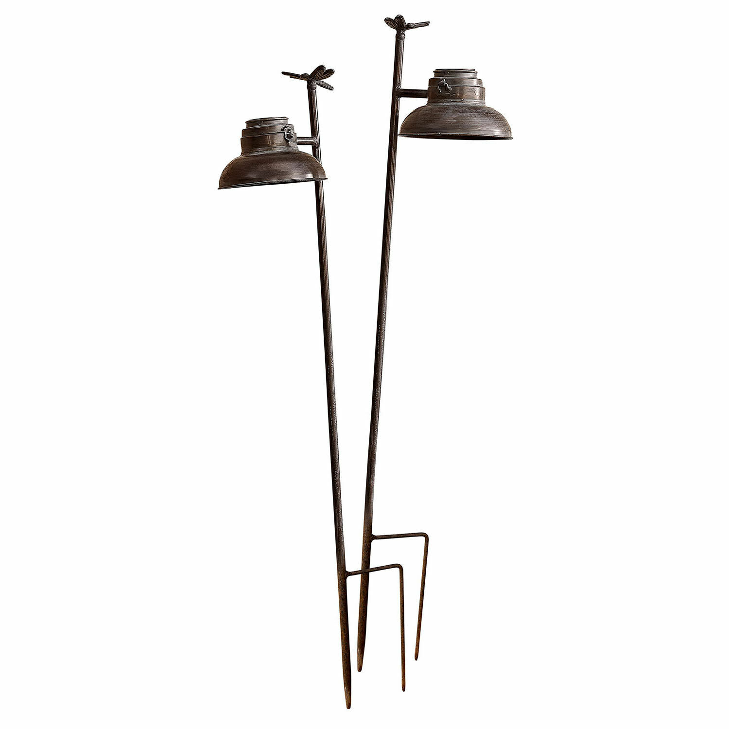 Solar-Laterne 2er Set Ivexil Dunkelbraune Metall-Gartenlampen mit Libellen-Dekor, dekorative Außenbeleuchtung