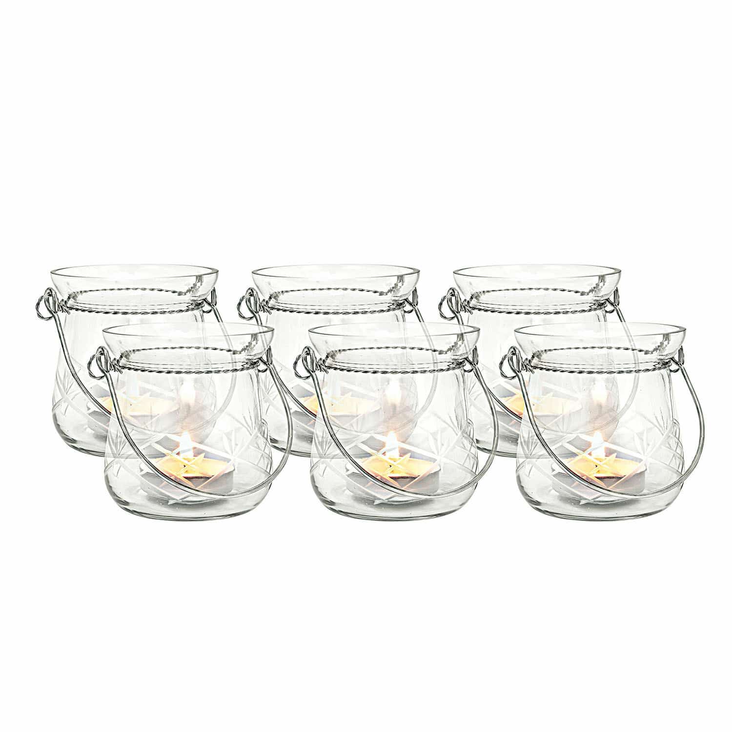 Windlichter 6er Set Mathilde Set aus 6 transparenten Glaslaternen mit Griffen und Kerzen für Wohnraumdekoration