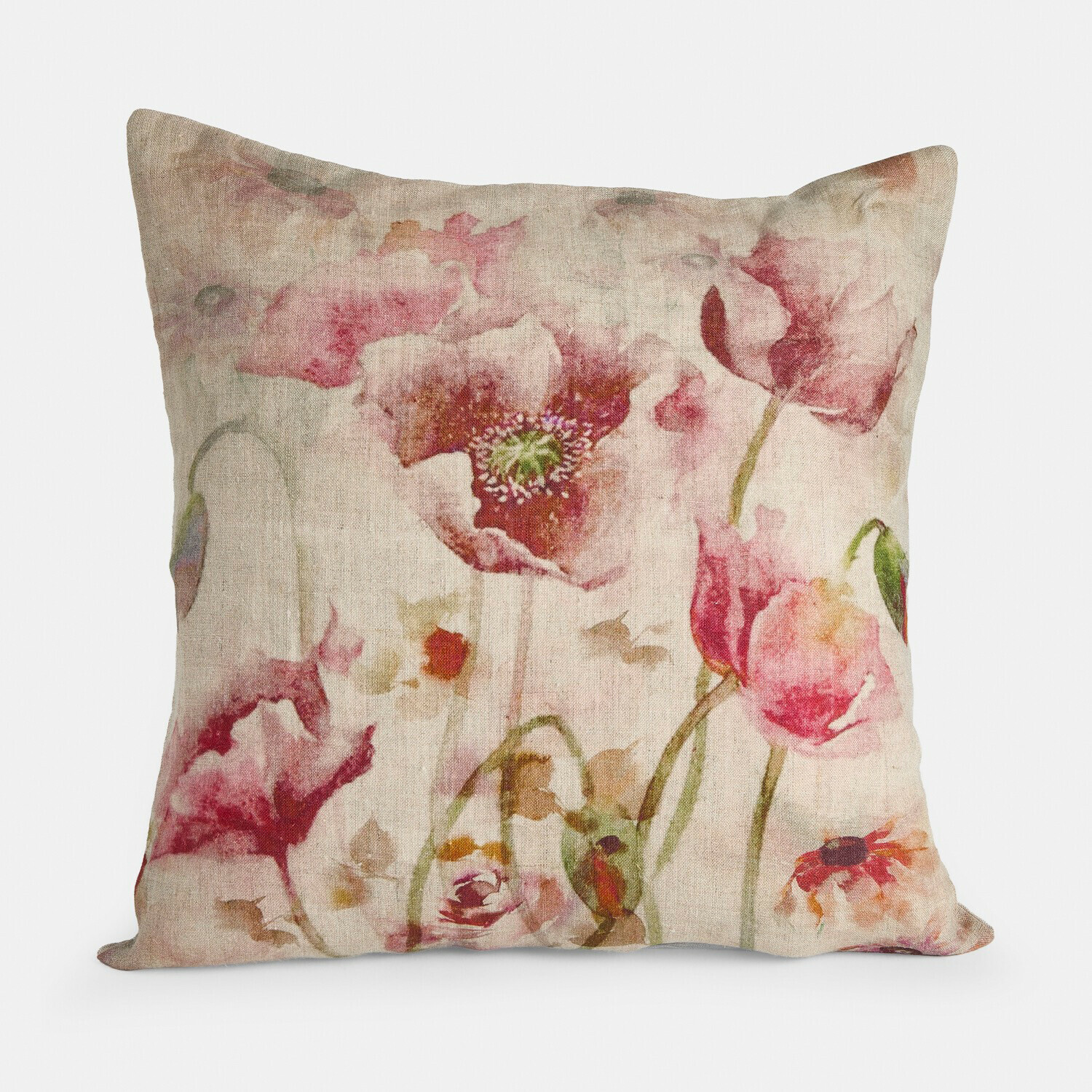 Kissenhülle Garavine Dekoratives Leinenkissen in Beige mit rosa Blumenmuster, ideal für Wohnzimmer und Schlafzimmer