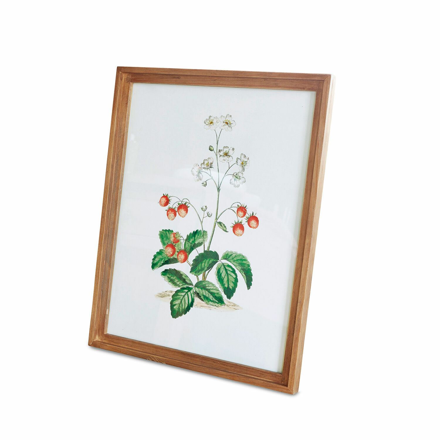 Botanischer Druck mit Erdbeeren in Holzrahmen, natürliche Wanddekoration mit Pflanzenmotiv