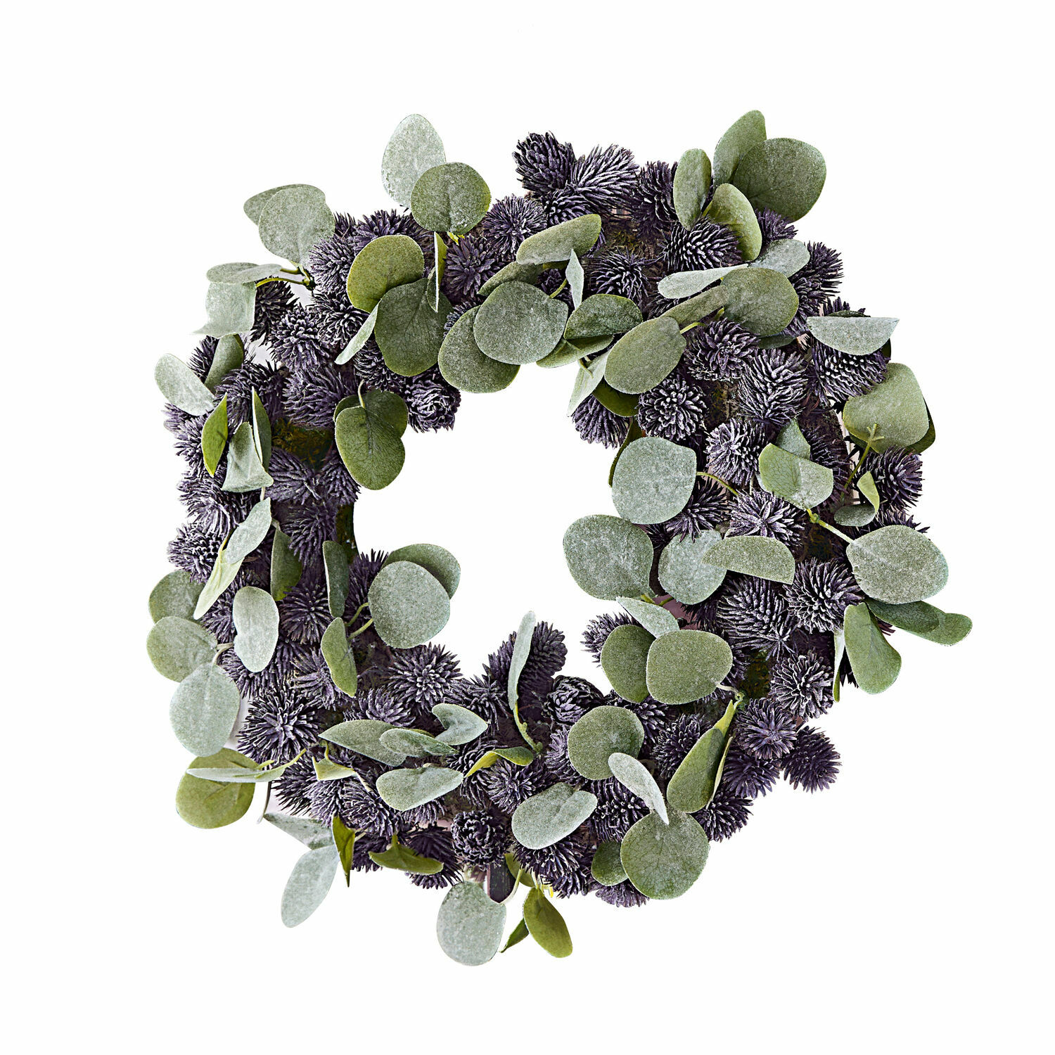 Kranz Épine Dekorativer Kranz mit grünen Blättern und violetten Zapfen für festliche Dekoration