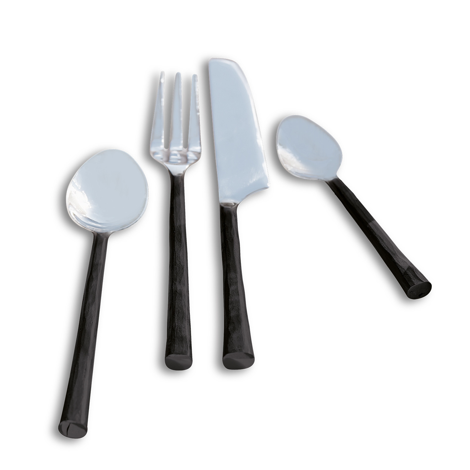 Besteckset aus Edelstahl mit schwarzen Griffen, modernes Design für die Küche