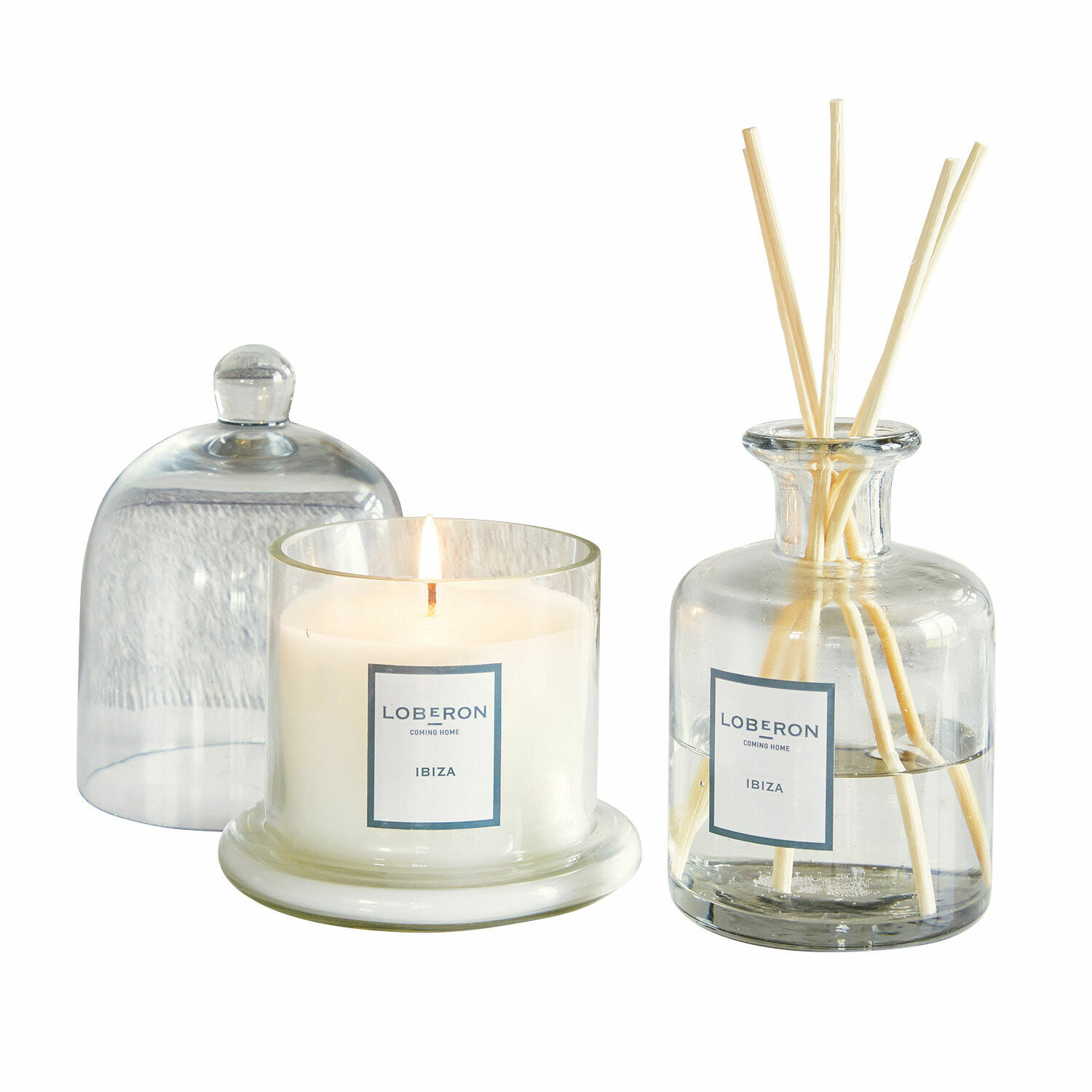Duftset Vanis Ibiza Duftset mit weißer Kerze und transparentem Glasdiffusor für Aromatherapie
