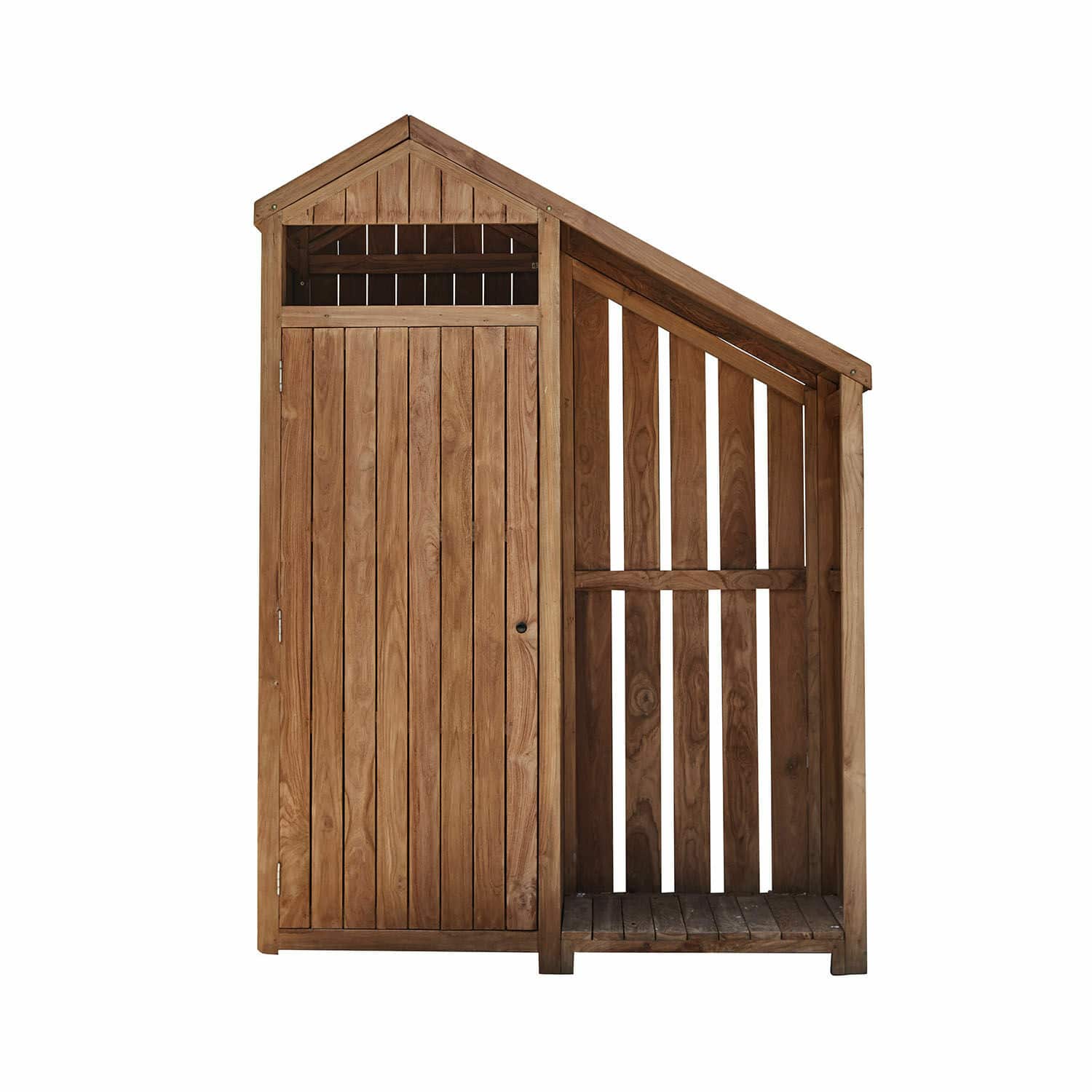Gartenholzschuppen mit Tür und offenem Bereich, naturbraune Farbe, langlebiges Material