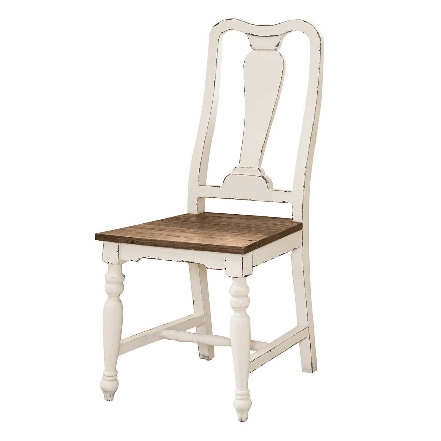Stuhl Harry Vintage Holzstuhl mit weißem Rahmen und braunem Sitz, Esszimmermöbel im Landhausstil