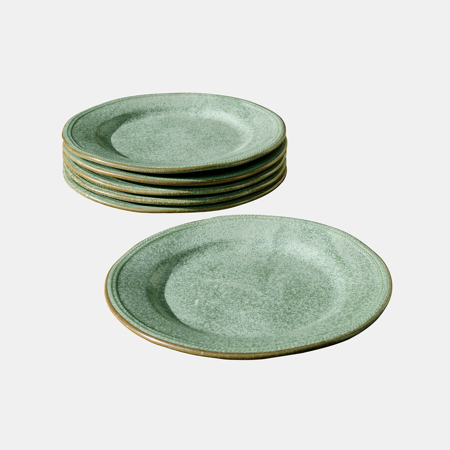 6-teiliges Norrvik Teller-Set aus grüner Keramik mit rustikalem Design für den Alltag