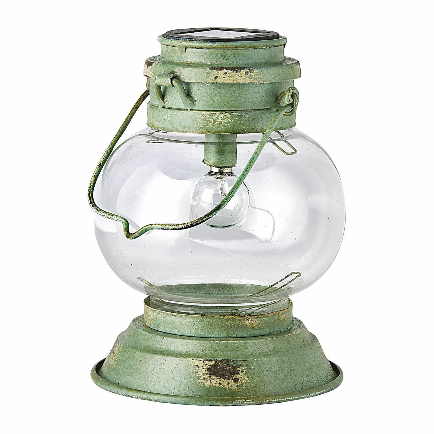 Solar-Laterne Nivalea Grüne Metalllaterne mit klarem Glas und Henkel, dekorativer Vintage-Stil für Innen und Außen