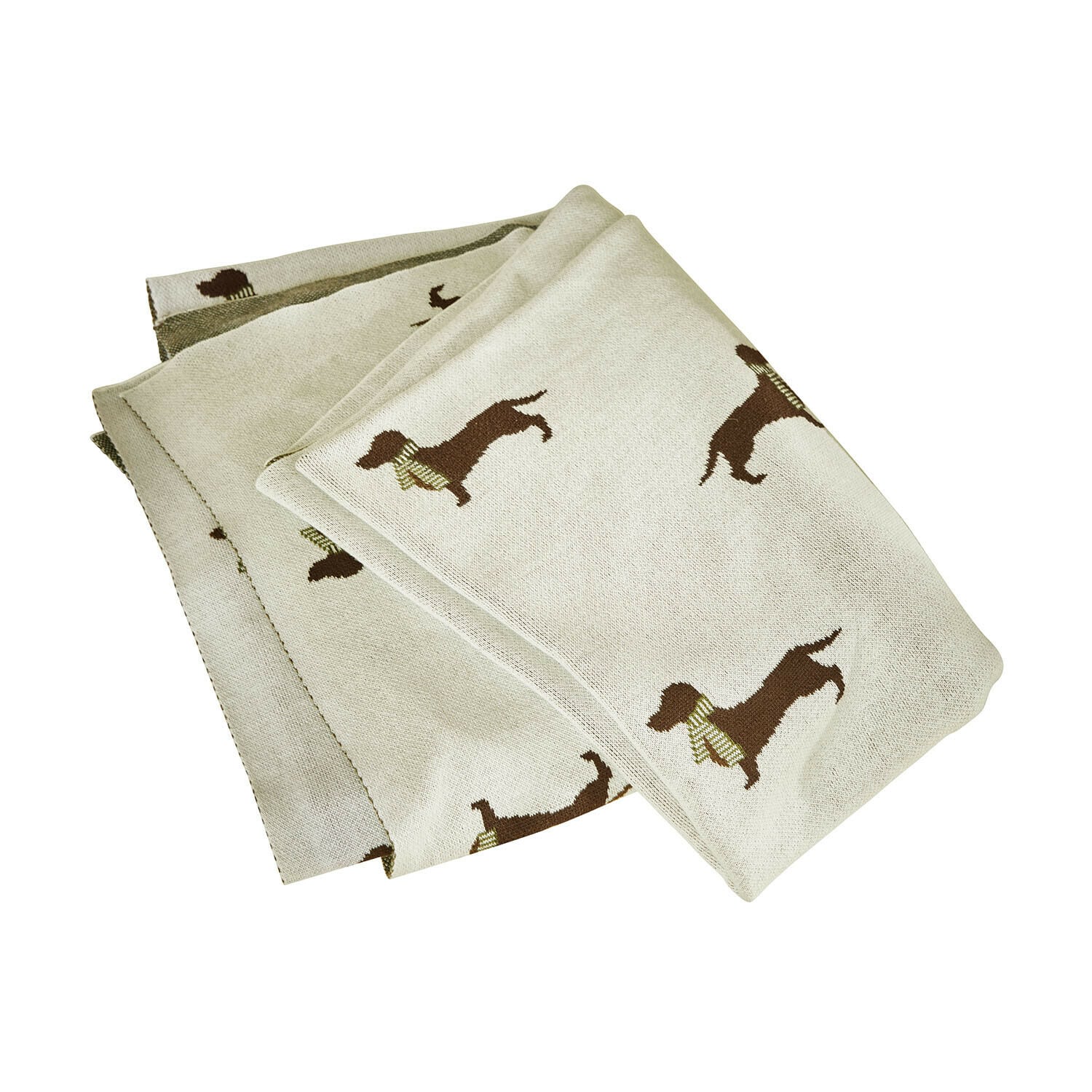 Hundedecke Brisette Beige Decke mit braunem Dackel-Motiv, weiches Material, dekorativ und gemütlich