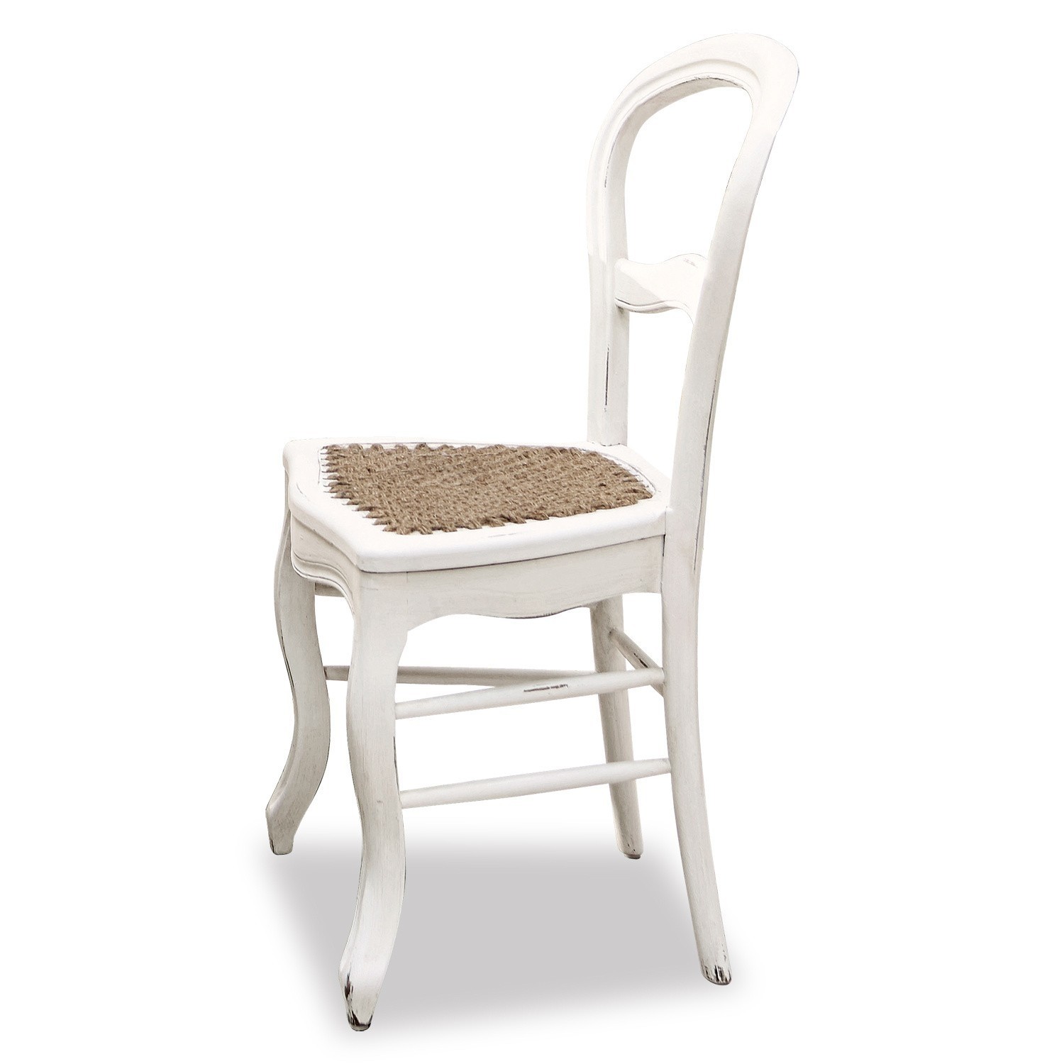 Weißer Holzstuhl mit geflochtenem Sitz aus Naturmaterial für Esszimmer
