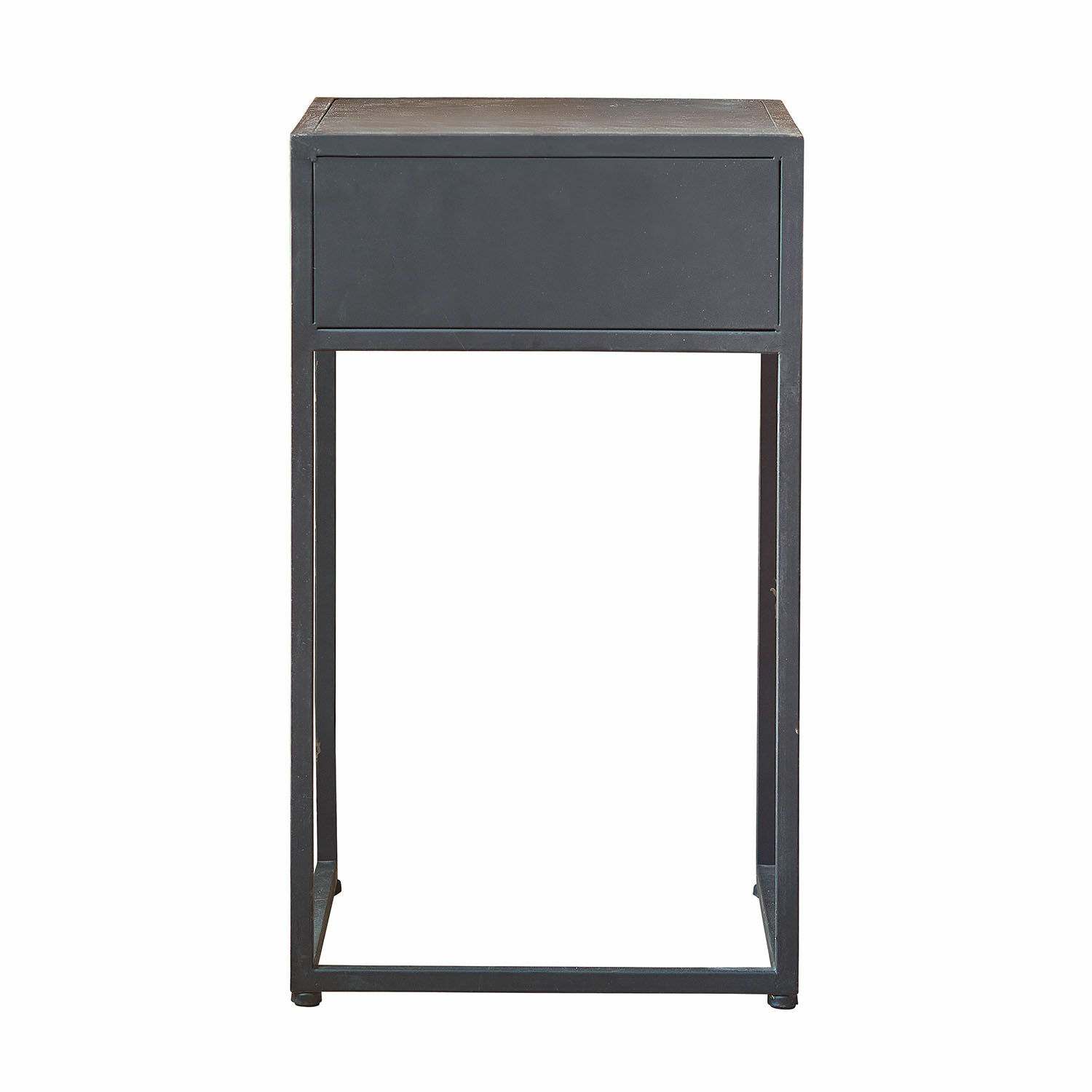 Schwarzer Metall-Nachttisch mit einer Schublade und minimalistischem Design für Schlafzimmer