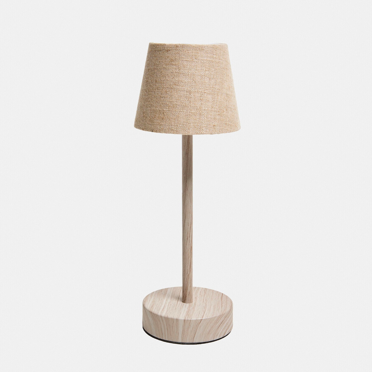 Wiederaufladbare Tischlampe Sylvainie Tischlampe mit Holzfuß und beigem Stoffschirm, schlichtes und modernes Design