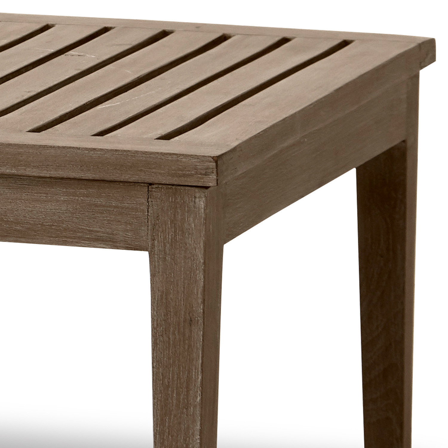 Brauner Holztisch mit Lattenplatte, schlichtes modernes Design für Innen- und Außenbereich