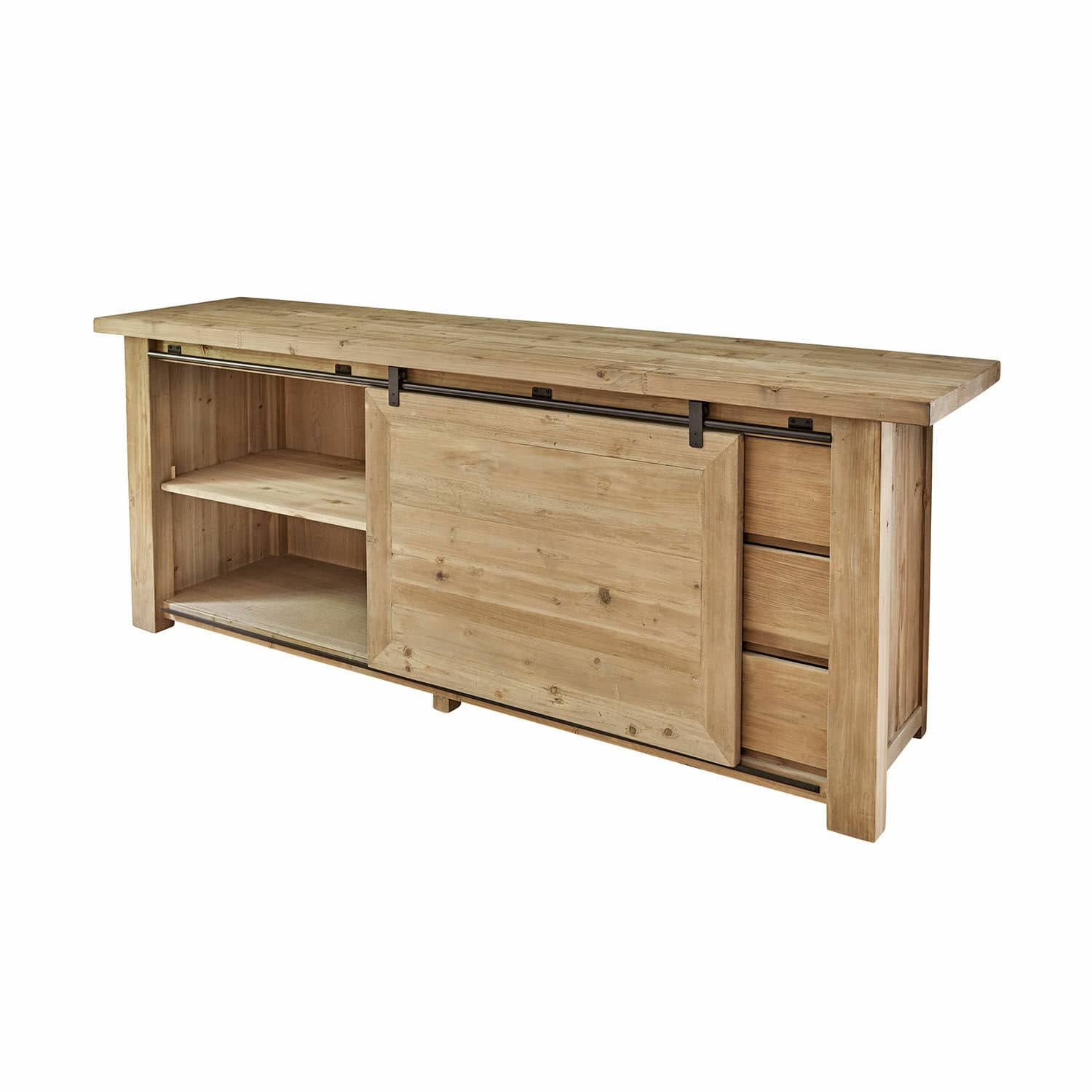 Kommode Orleans Sideboard aus Naturholz mit Schiebetür und Regalfächern, praktisches Aufbewahrungsmöbel