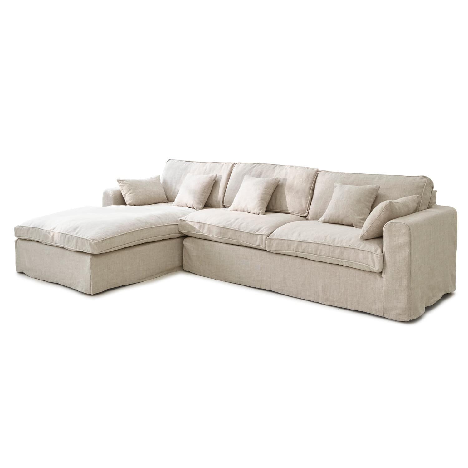 Sofa Seaford Beige Ecksofa aus Stoff mit weichen Kissen, komfortabel für Wohnzimmer und Entspannung