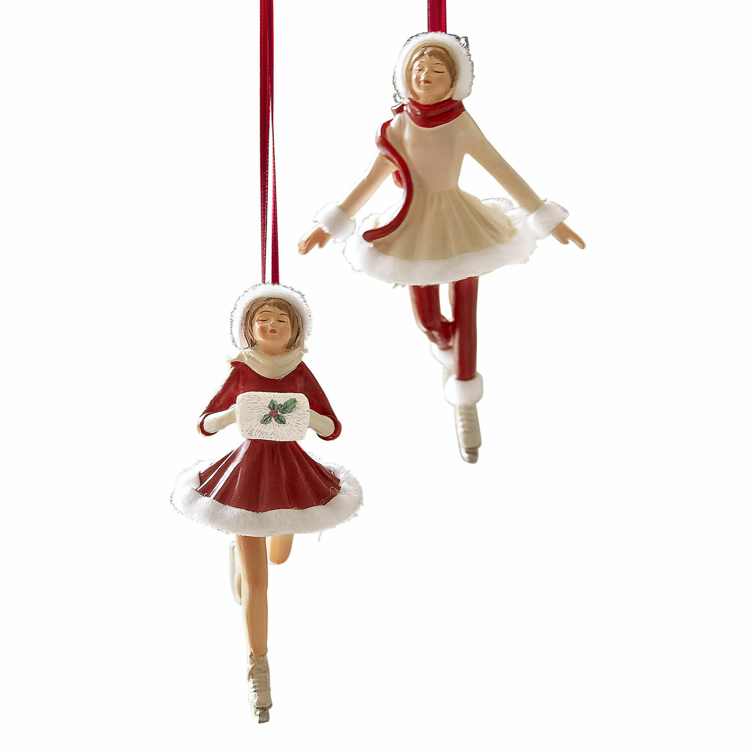 Anhänger 2er Set Sylphelle Weihnachtliche Anhänger mit Eisläufer-Figuren in Rot-Weiß, festliche Baumdekoration