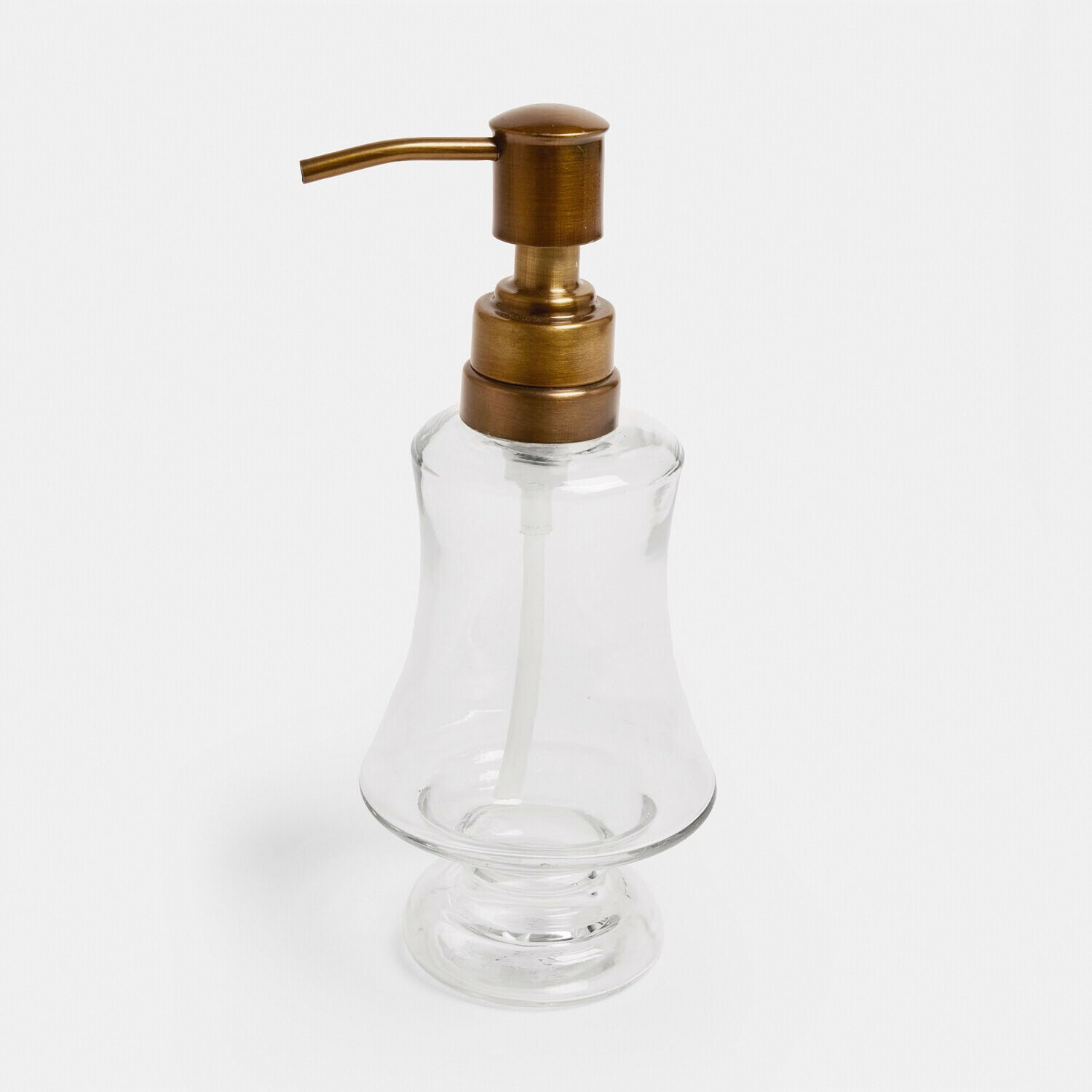 Transparenter Glas-Seifenspender mit messingfarbener Pumpe, elegantes Badezimmerzubehör