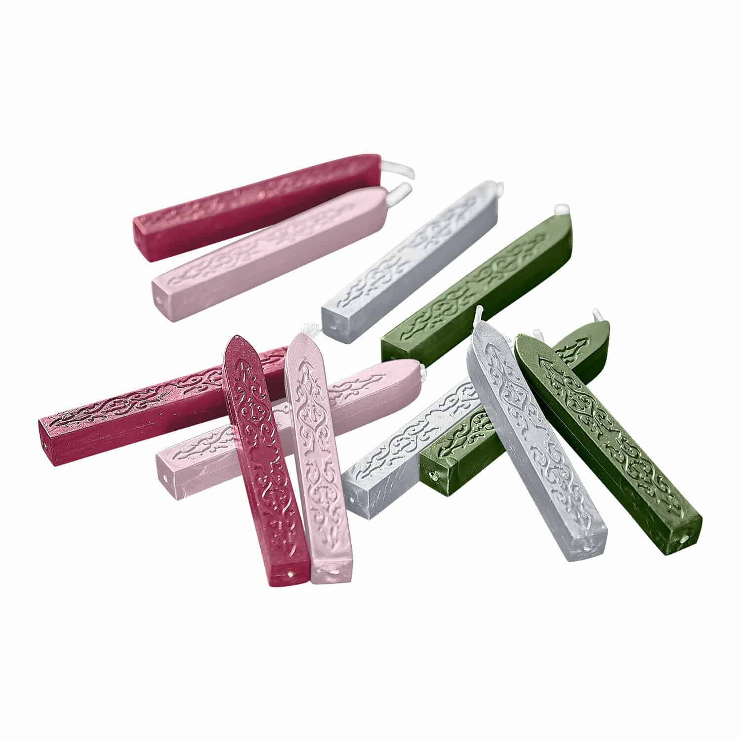 bunt 12er Set bunte Siegelwachsstangen mit dekorativem Muster, ideal für Basteln und Dekoration