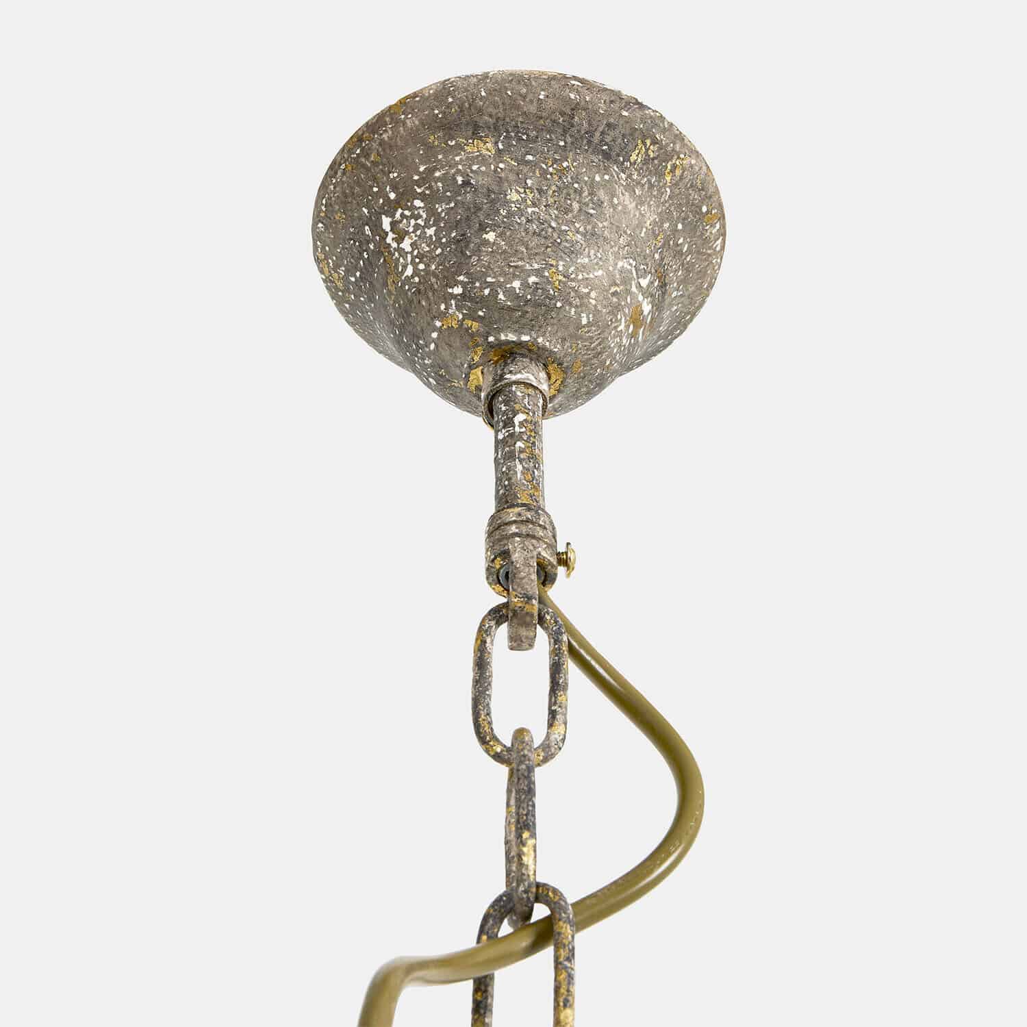 Metallkette mit Vintage-Halterung in Grau mit Patina und goldenen Akzenten für Innenräume
