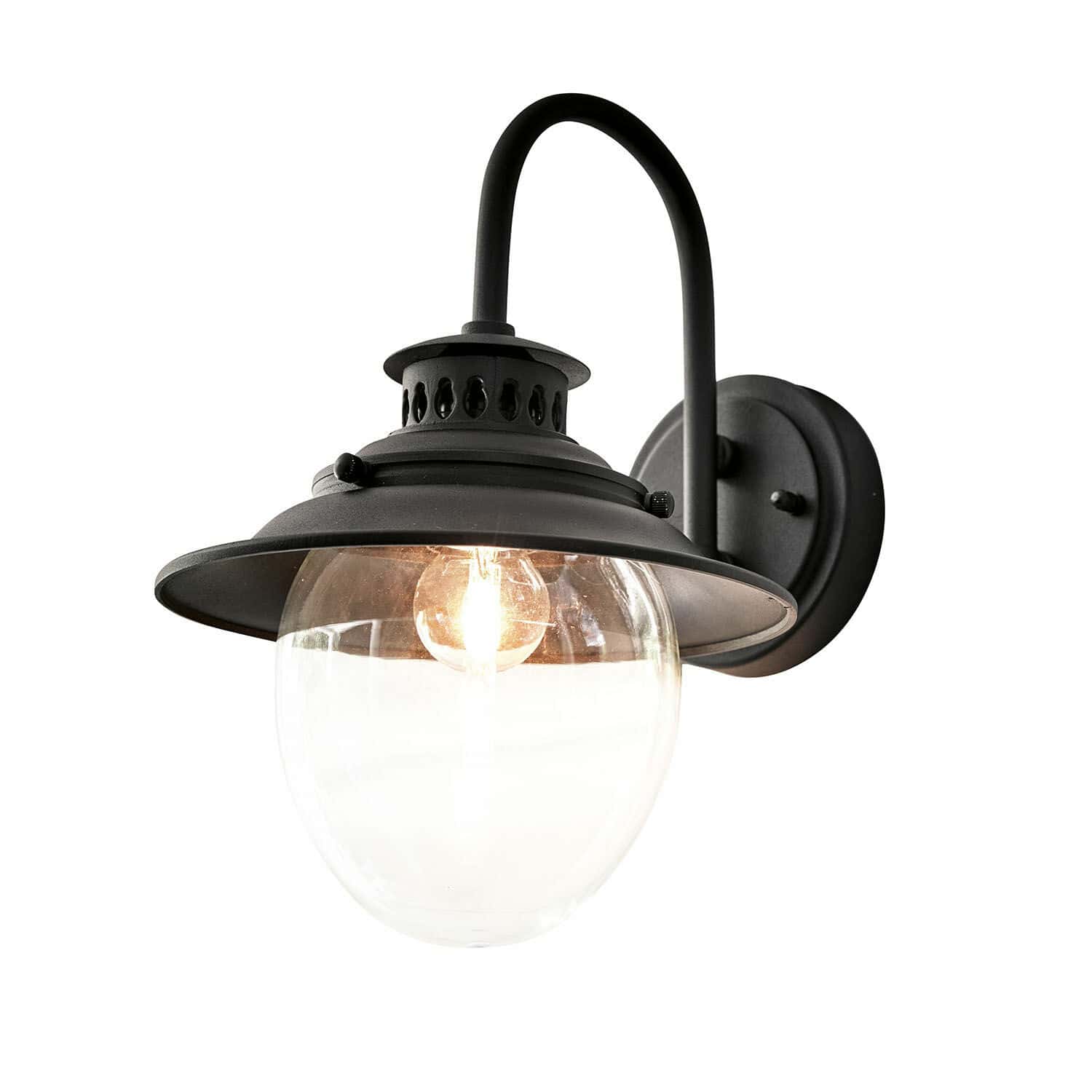 Außenwandlampe Norman Schwarze Metall-Wandleuchte mit klarem Glas und sichtbarer Glühbirne, Innenbeleuchtung