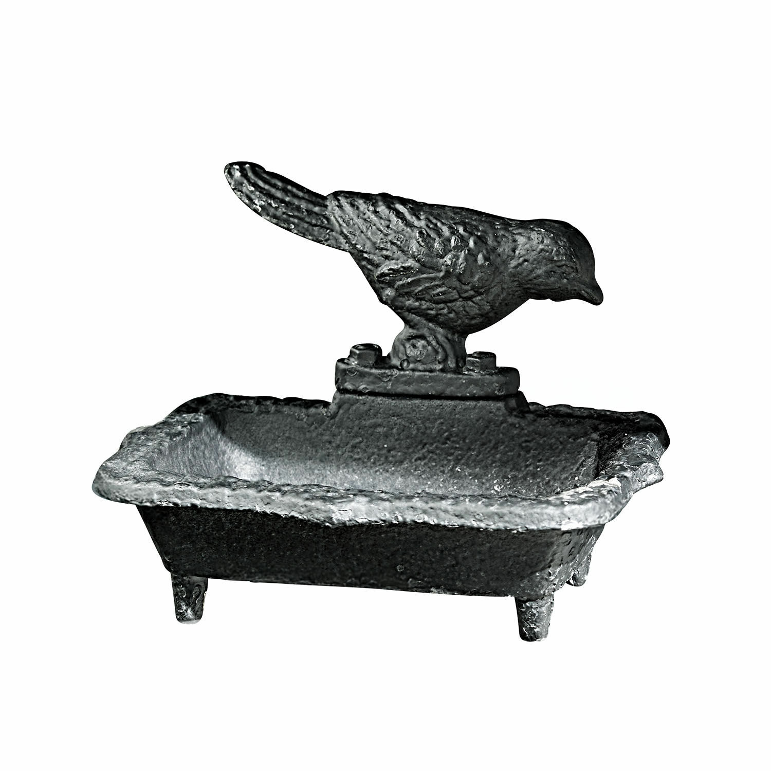 Seifenschale Joselyn Schwarze Gusseisen-Schale mit Vogel-Figur, dekorativer Behälter für Haus und Garten