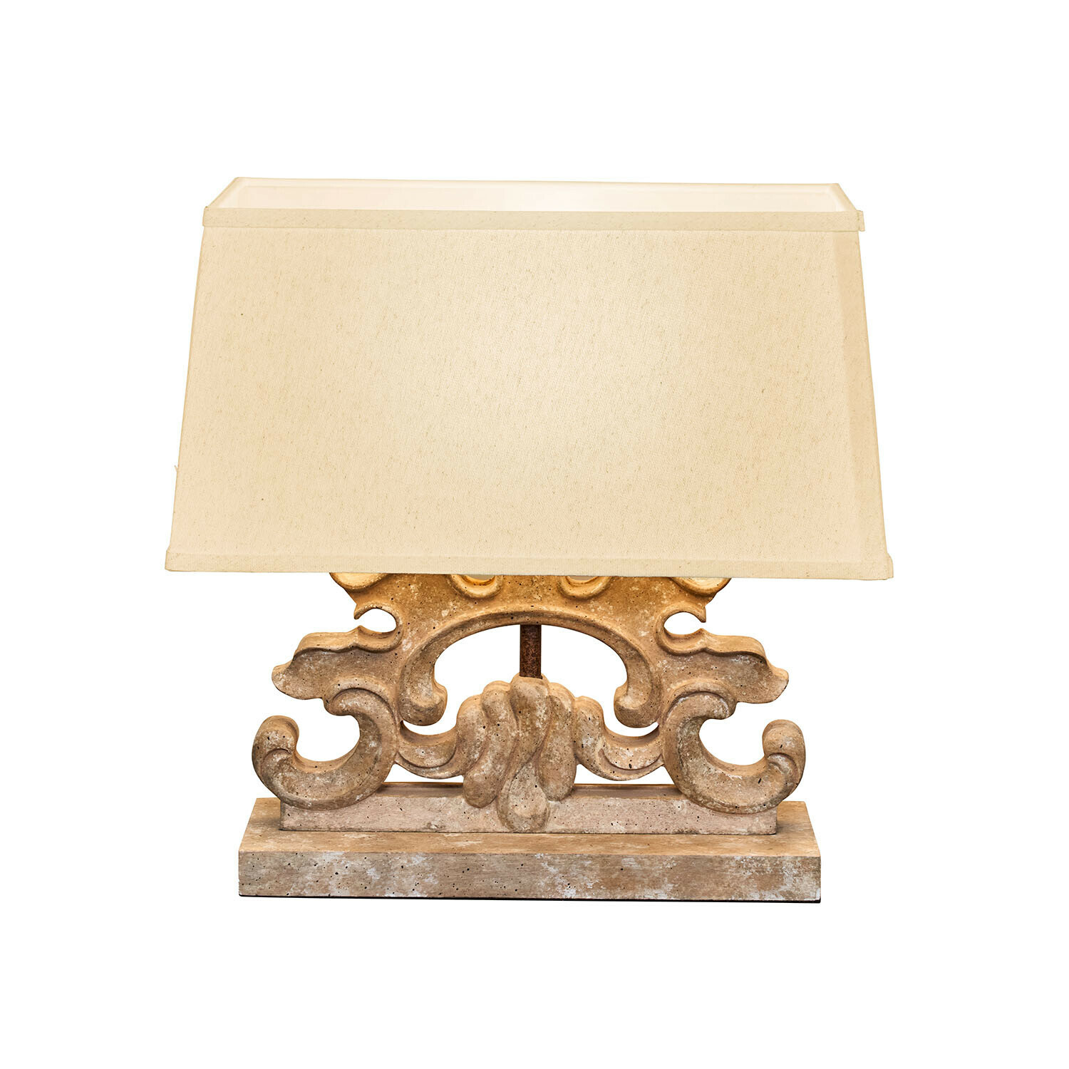 Tischlampe Portenza Tischlampe mit beigem Lampenschirm und dekorativem Steinsockel im Vintage-Stil