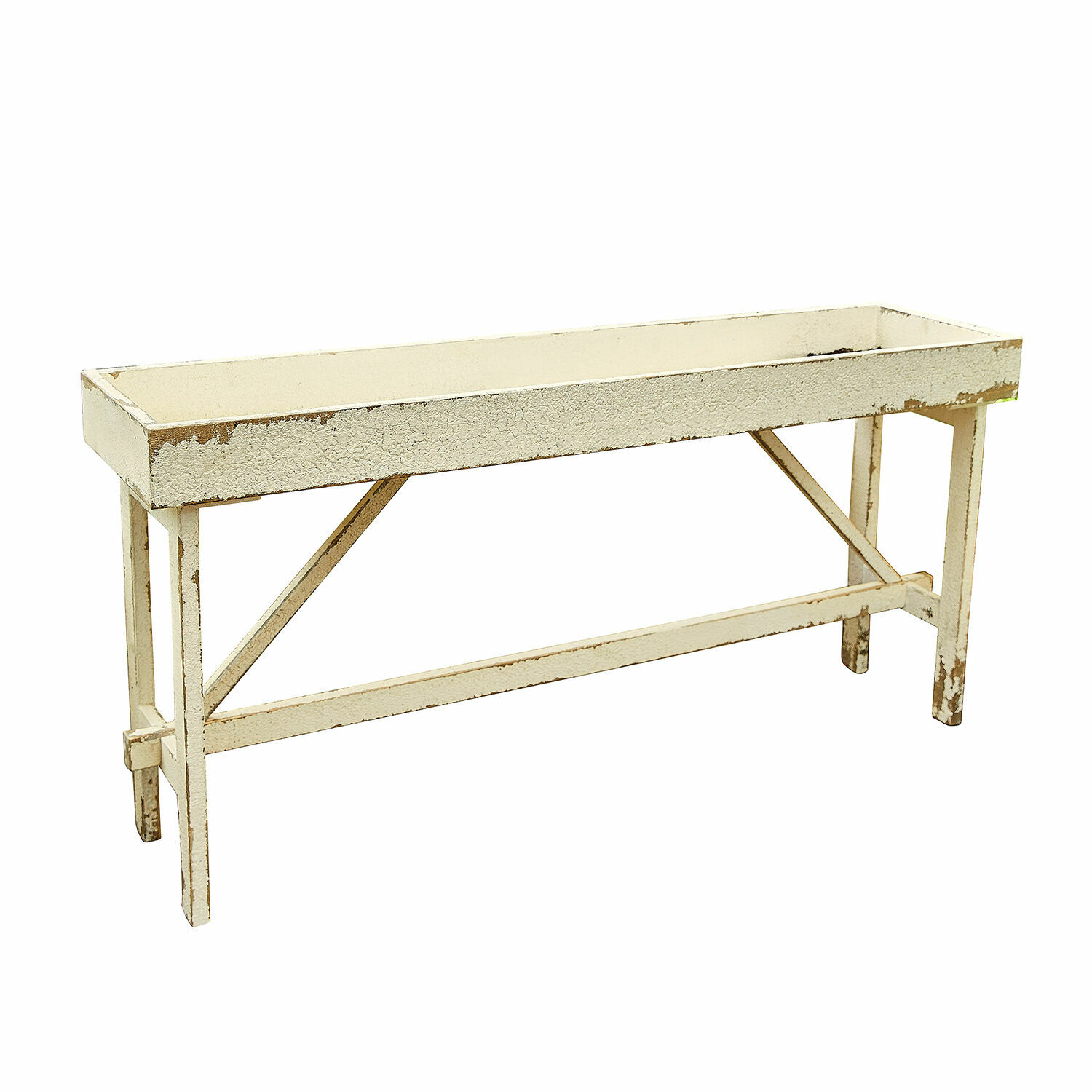 Metall-Pflanzkasten in Creme mit Used-Look auf Gestell für Garten und Terrasse