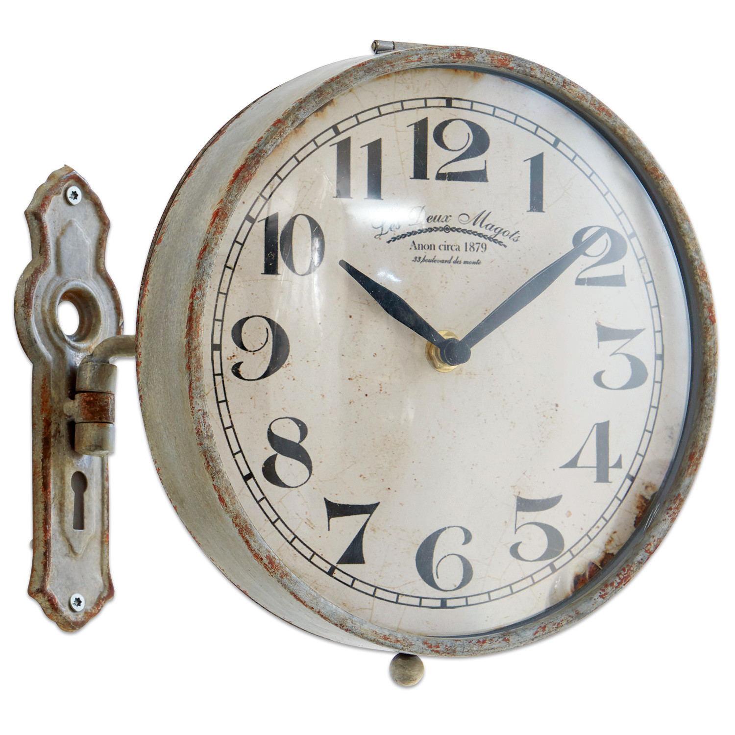 Uhr Adama Vintage Wanduhr aus Metall mit weißem Zifferblatt und schwarzen Zahlen, Retro-Dekor