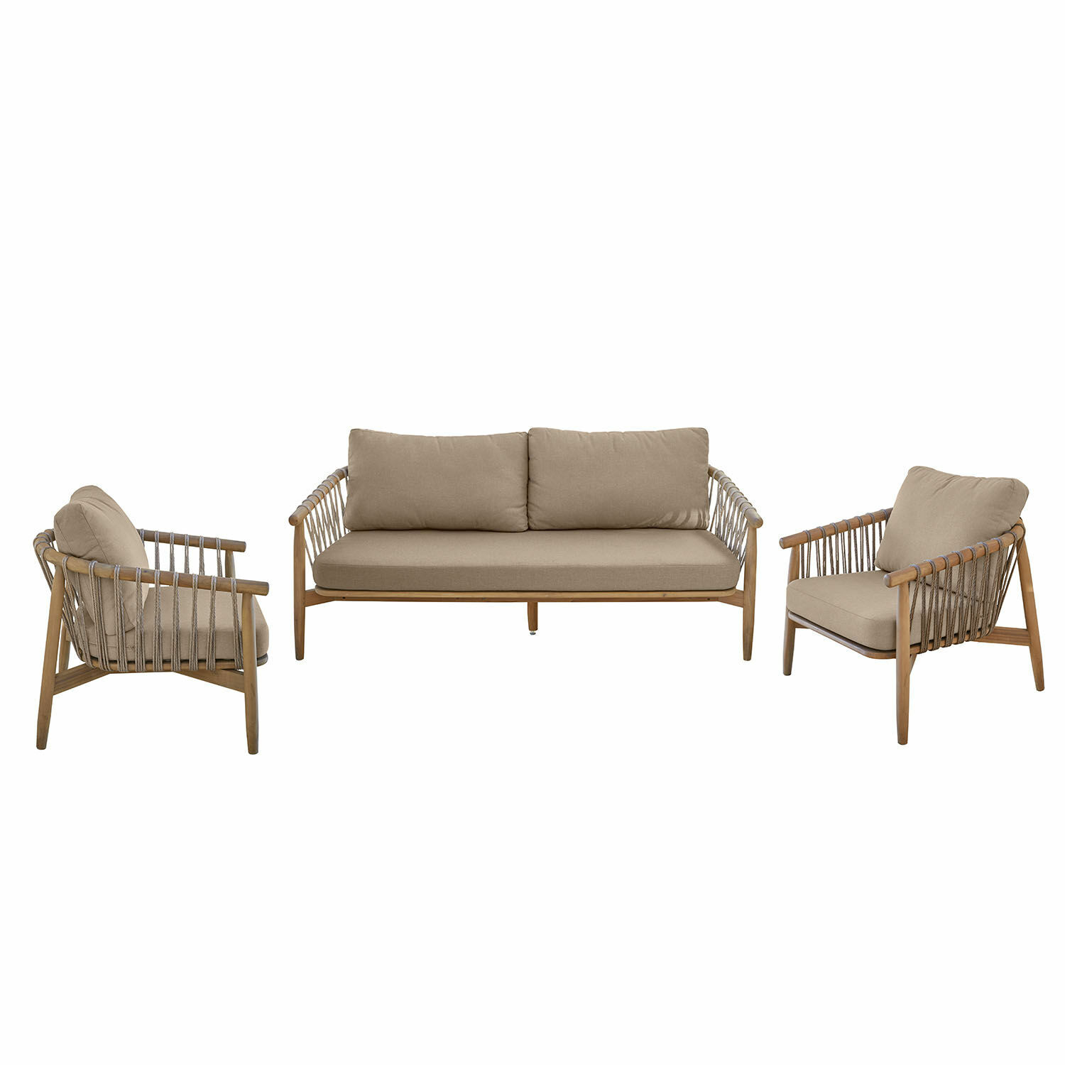 Sitzgruppe FSC®-100% Thornwick Gartenmöbel-Set aus Holz mit beigen Polstern, modernes Outdoor-Sitzmöbel-Set