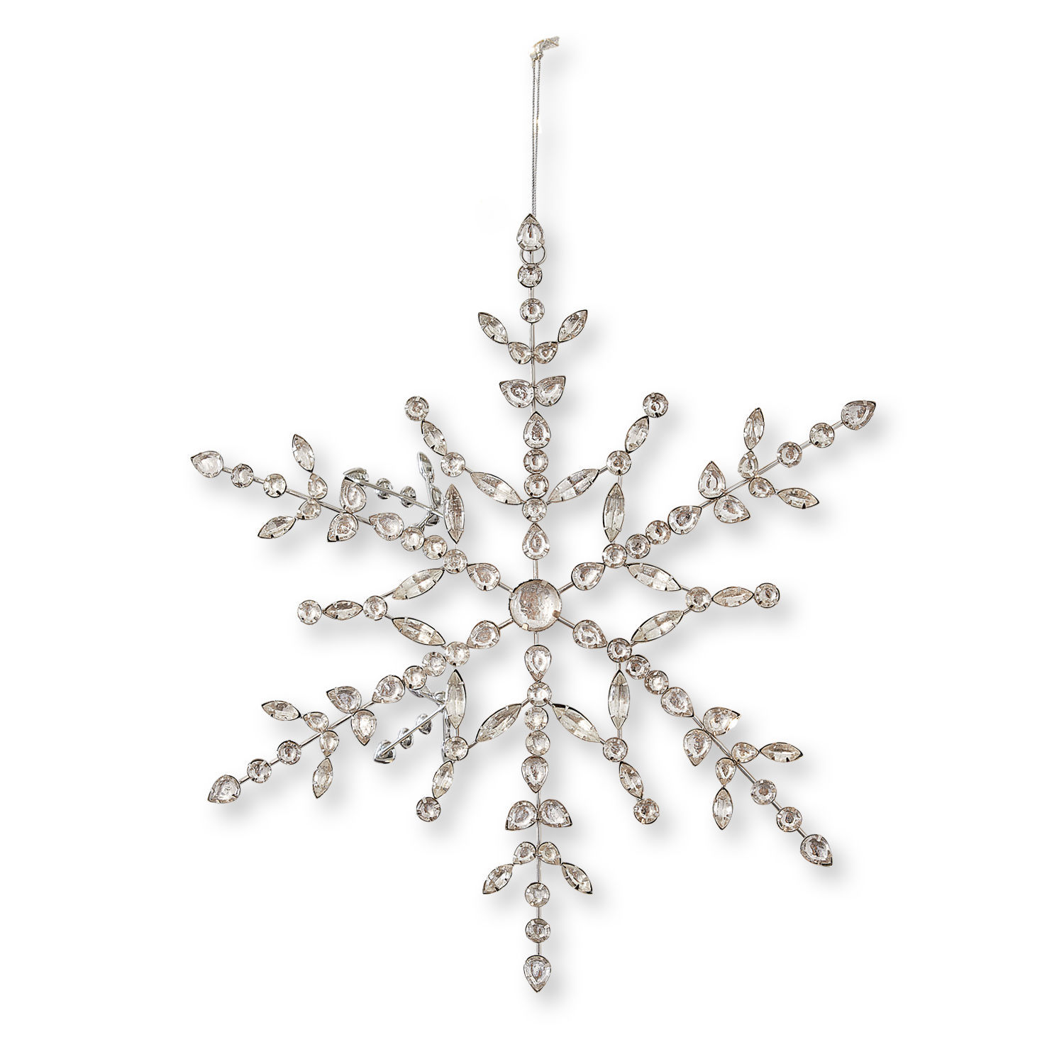 Anhänger Loella Weihnachtliche Schneeflocken-Dekoration aus transparenten Kristallen auf Metallrahmen