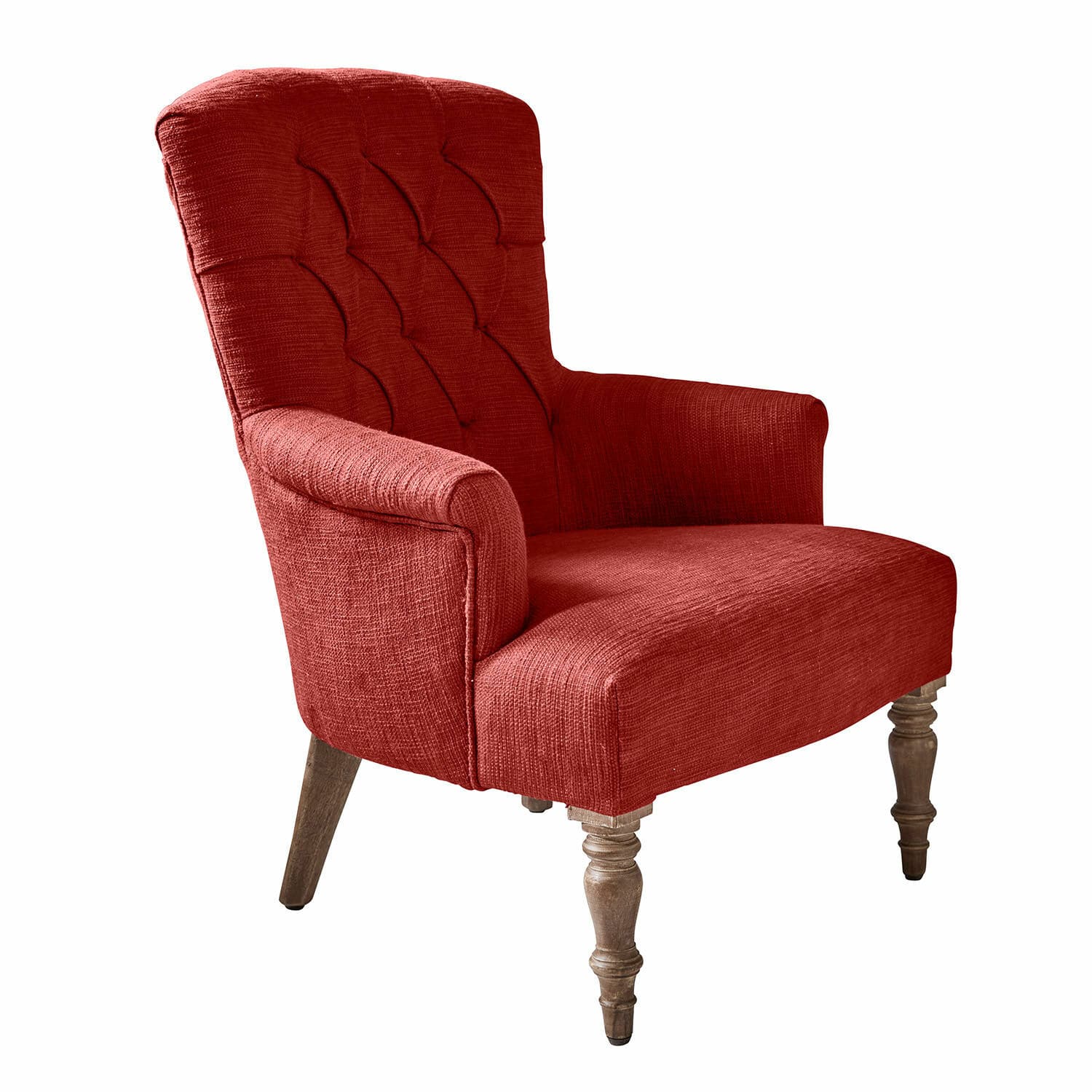 Sessel Hinsdale Roter gepolsterter Sessel mit Holzbeinen, bequemer Wohnzimmerstuhl im klassischen Stil