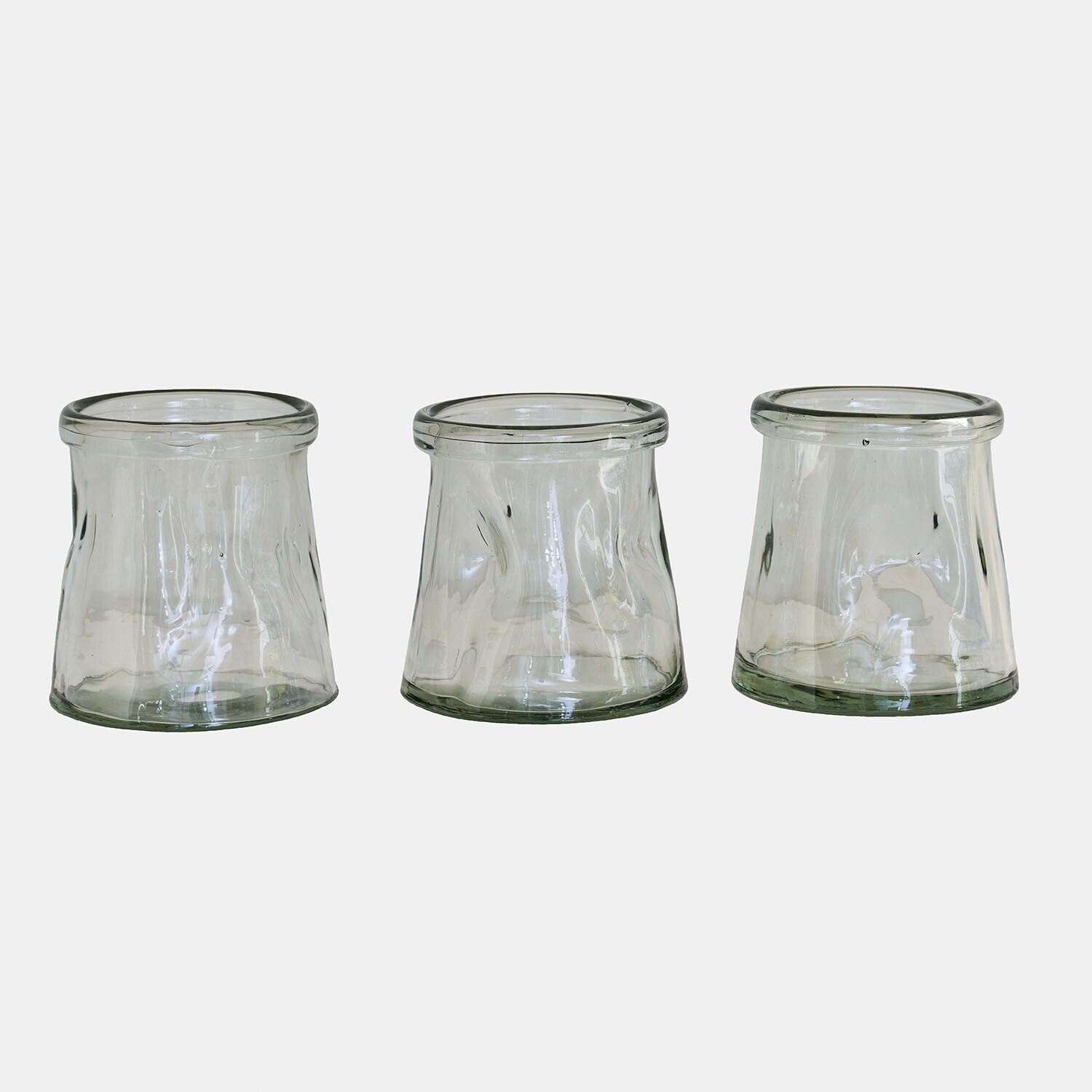 Windlicht 3er Set Gravière Set aus drei transparenten Glas-Teelichthaltern mit unregelmäßiger Form für Wohnraumdeko