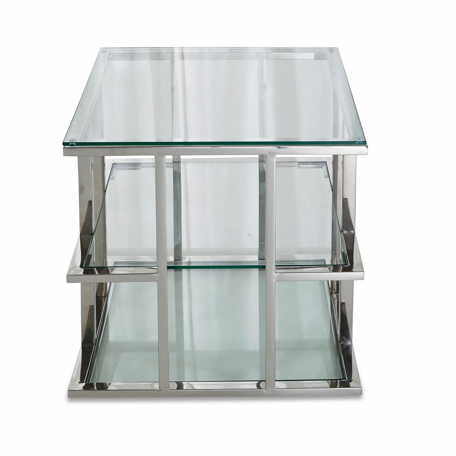Moderner Couchtisch aus Glas und Edelstahl in Silber für das Wohnzimmer