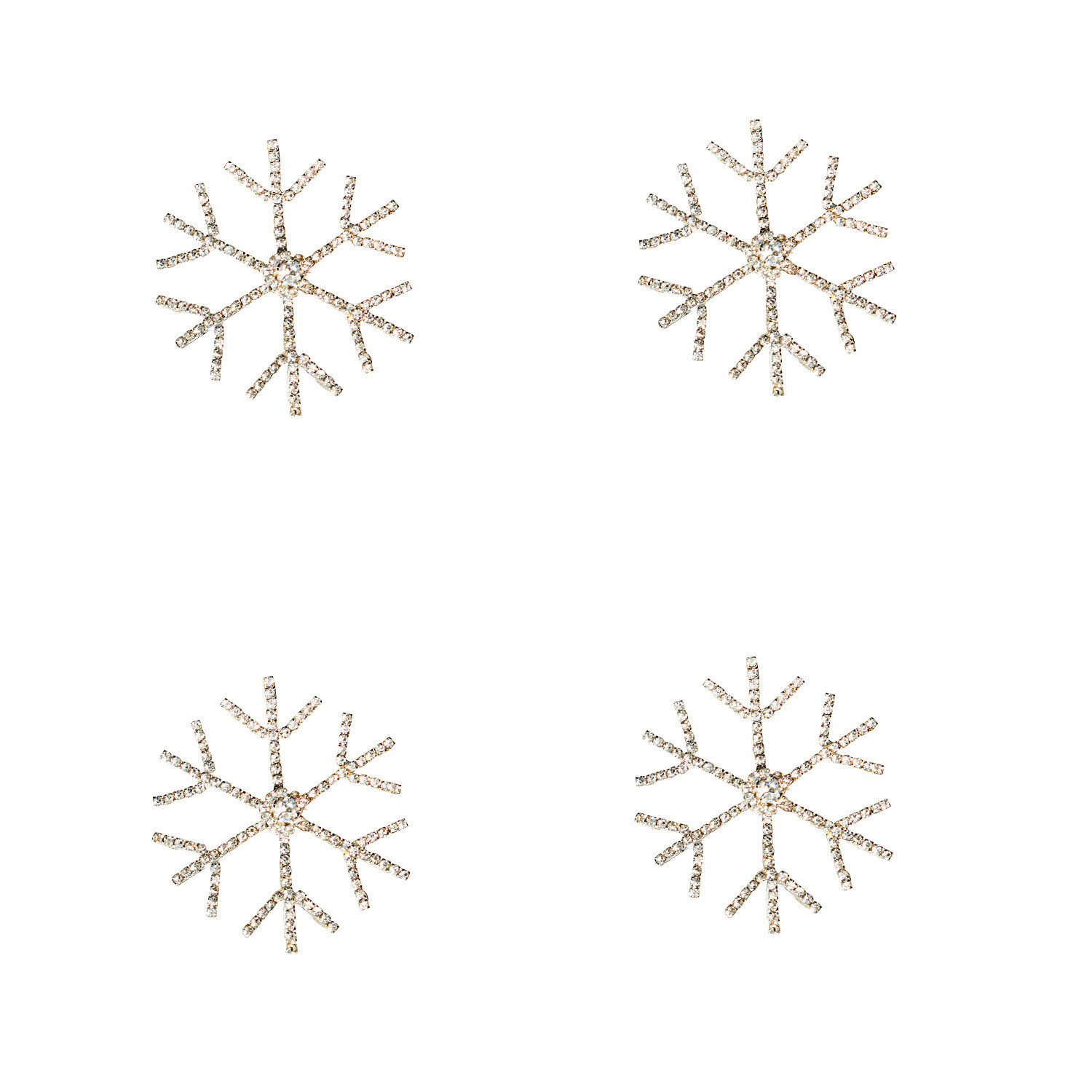 Set aus vier goldfarbenen Schneeflocken-Dekorationen aus Kristall für Weihnachtsdeko